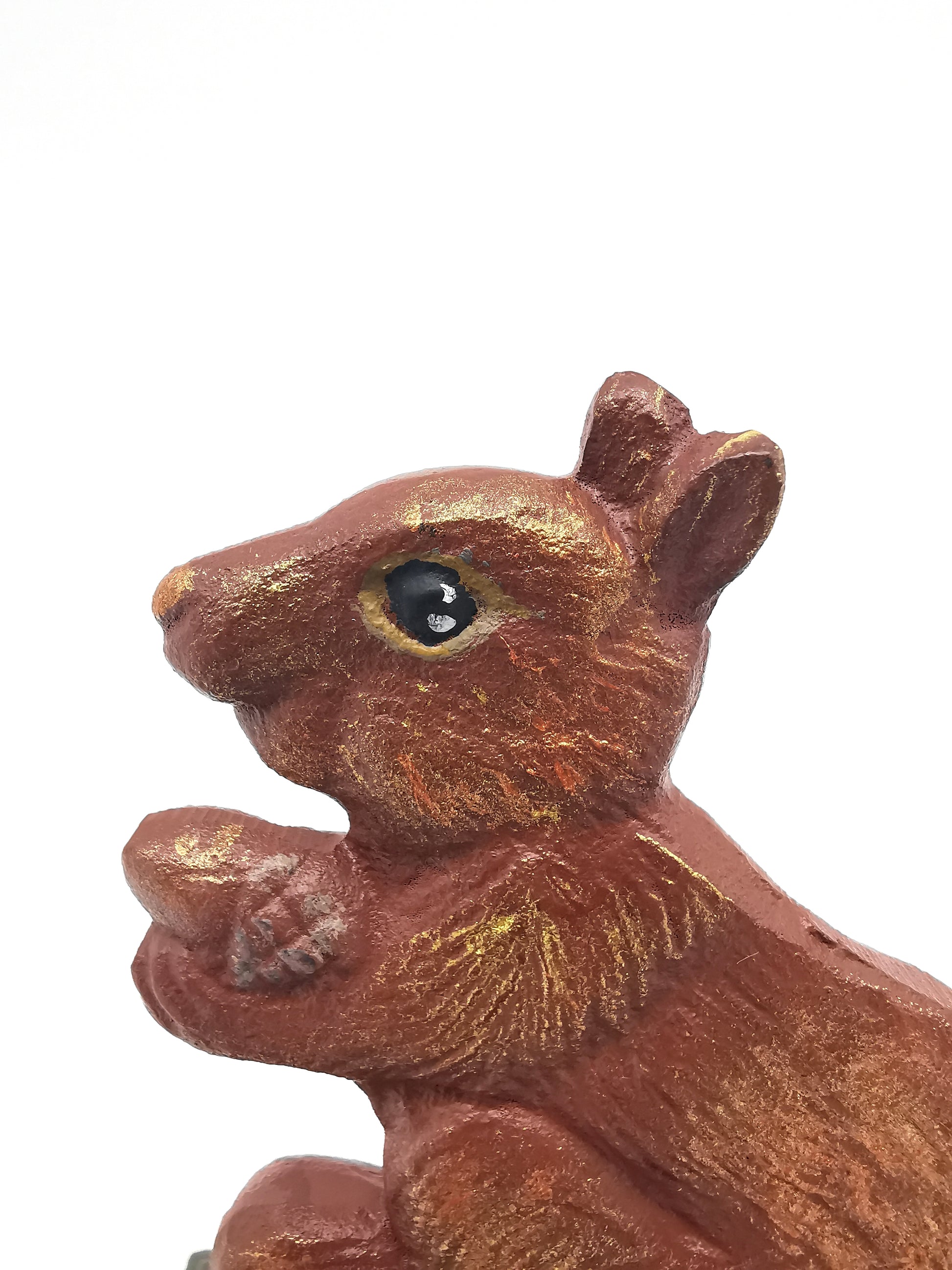 Restored Vintage Cast Iron Squirrel Nutcracker – Hand-Painted, Matt Varnished on Wood Base