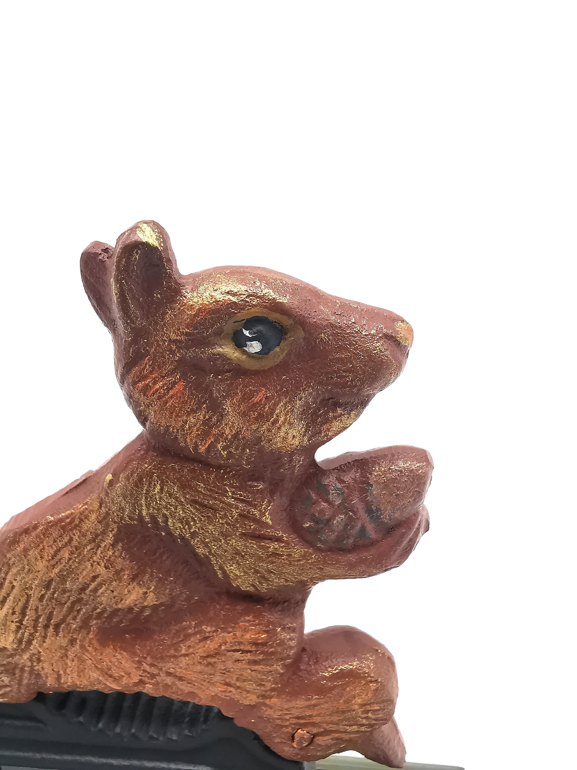 Restored Vintage Cast Iron Squirrel Nutcracker – Hand-Painted, Matt Varnished on Wood Base
