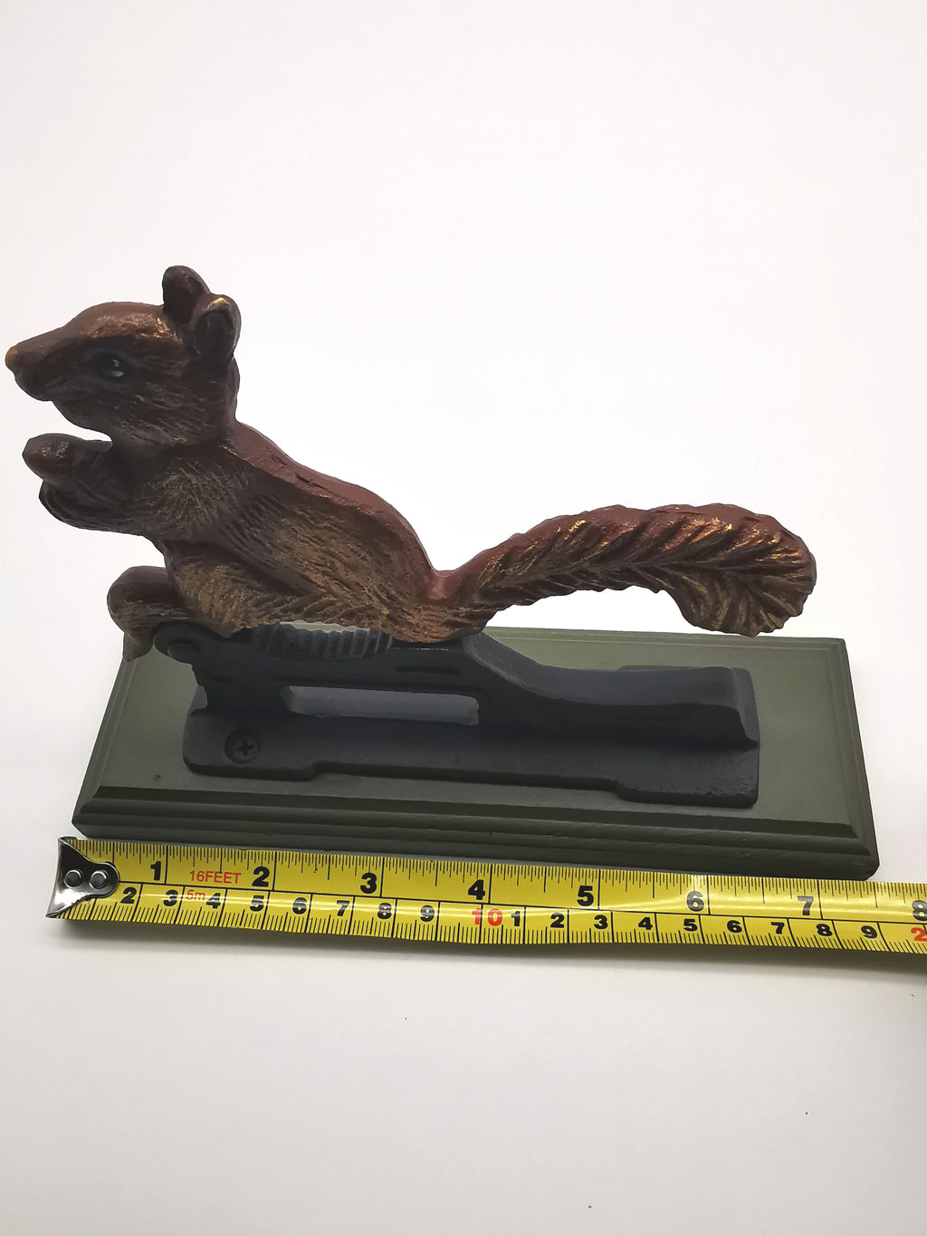 Restored Vintage Cast Iron Squirrel Nutcracker – Hand-Painted, Matt Varnished on Wood Base