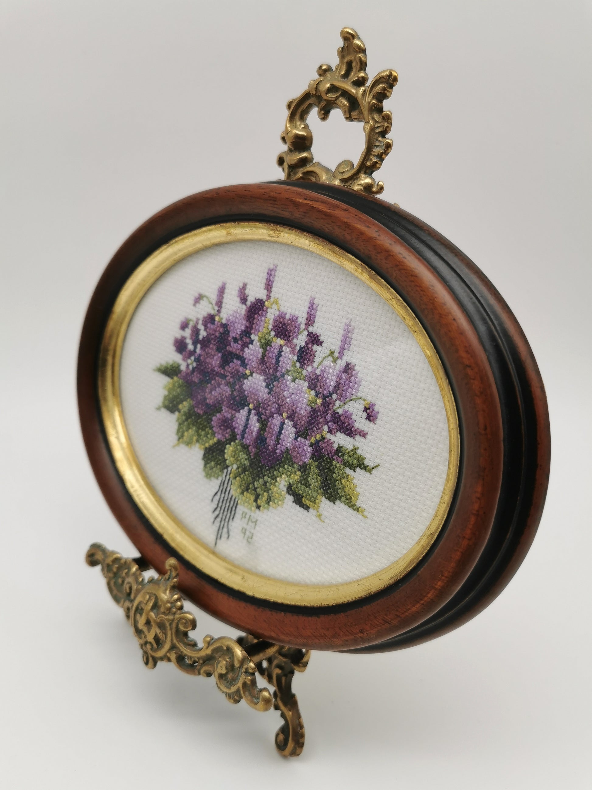 Vintage Hand-Embroidered Sweet Violets Floral Cross Stitch