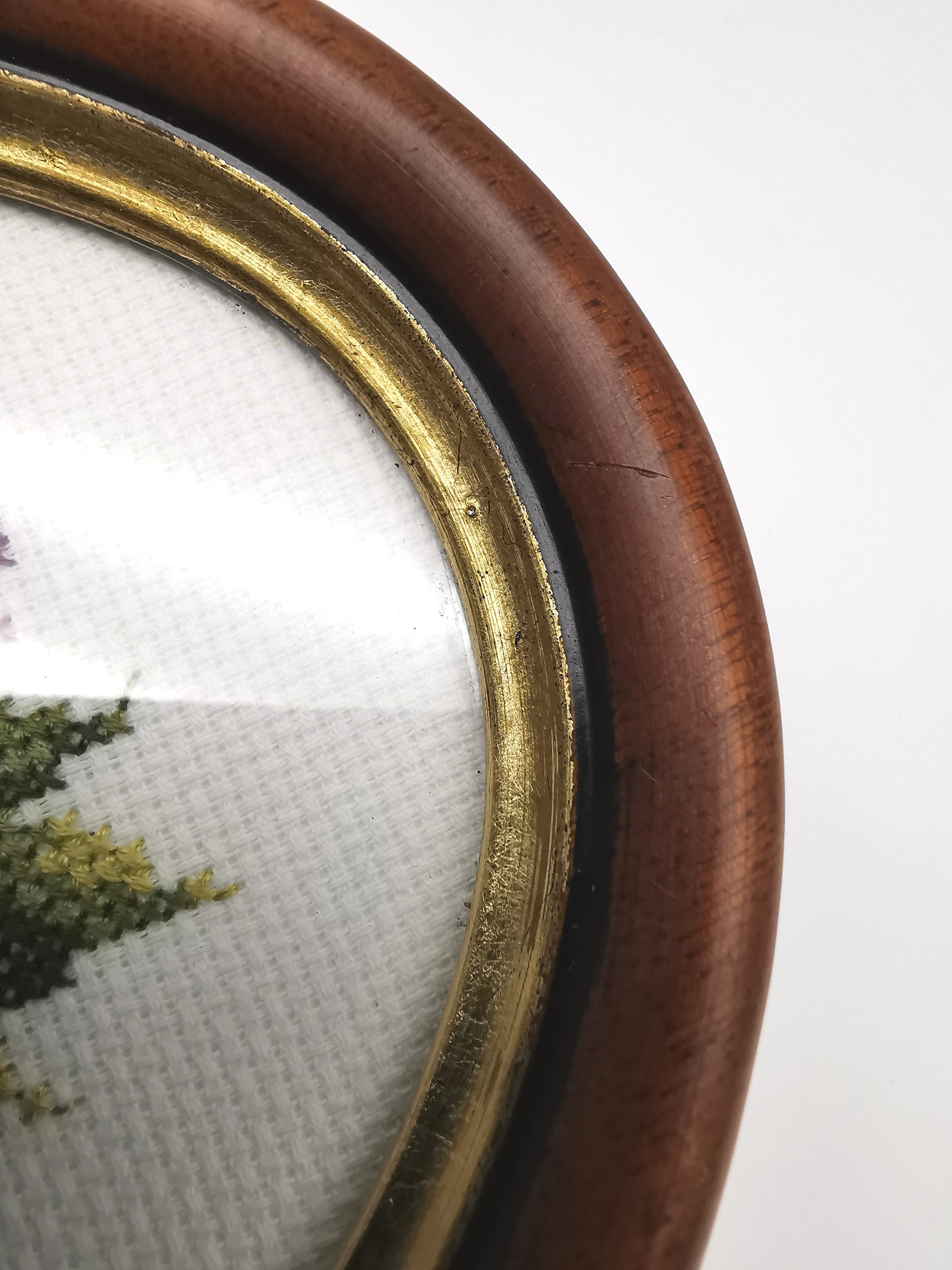 Vintage Hand-Embroidered Sweet Violets Floral Cross Stitch