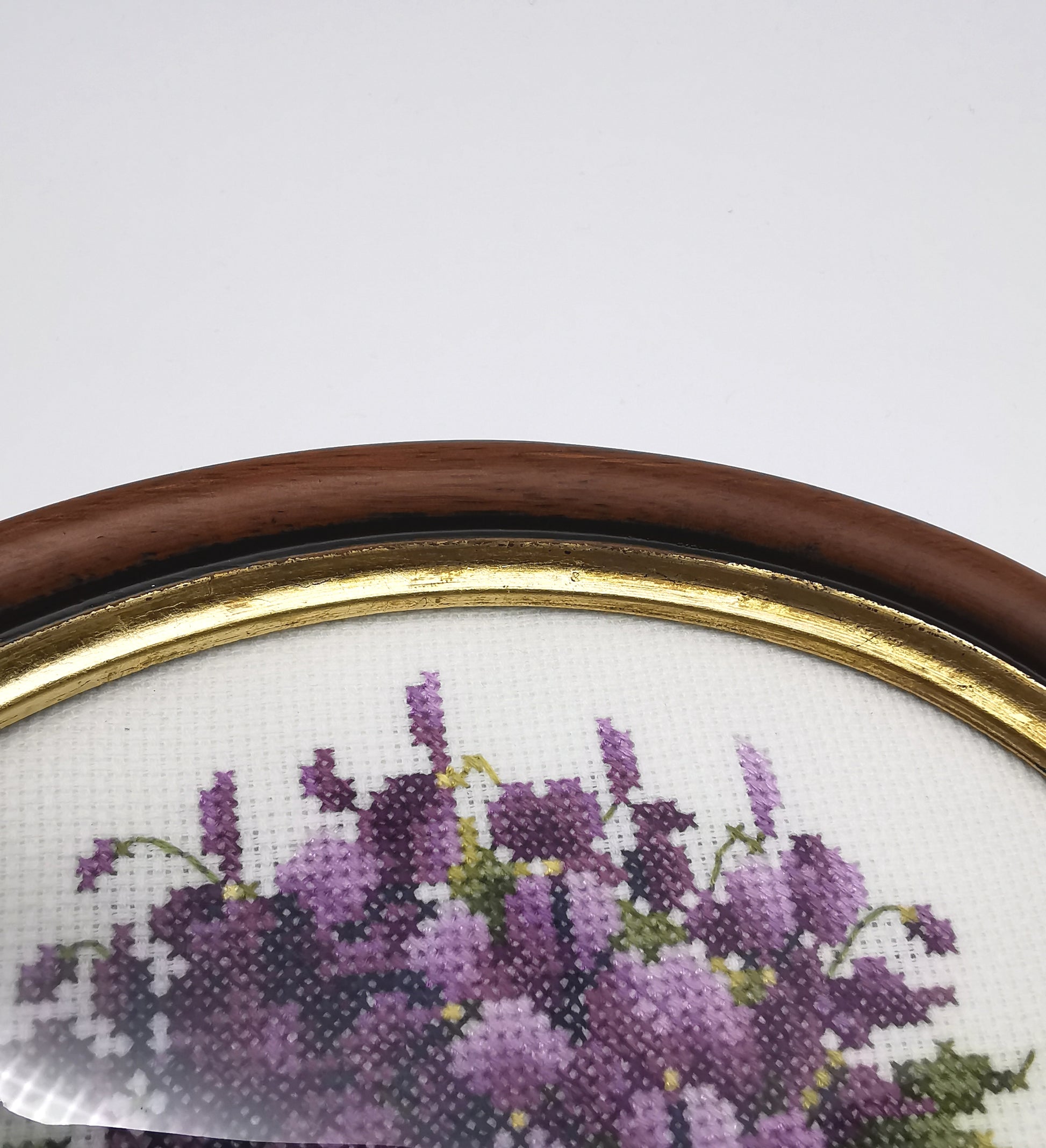 Vintage Hand-Embroidered Sweet Violets Floral Cross Stitch