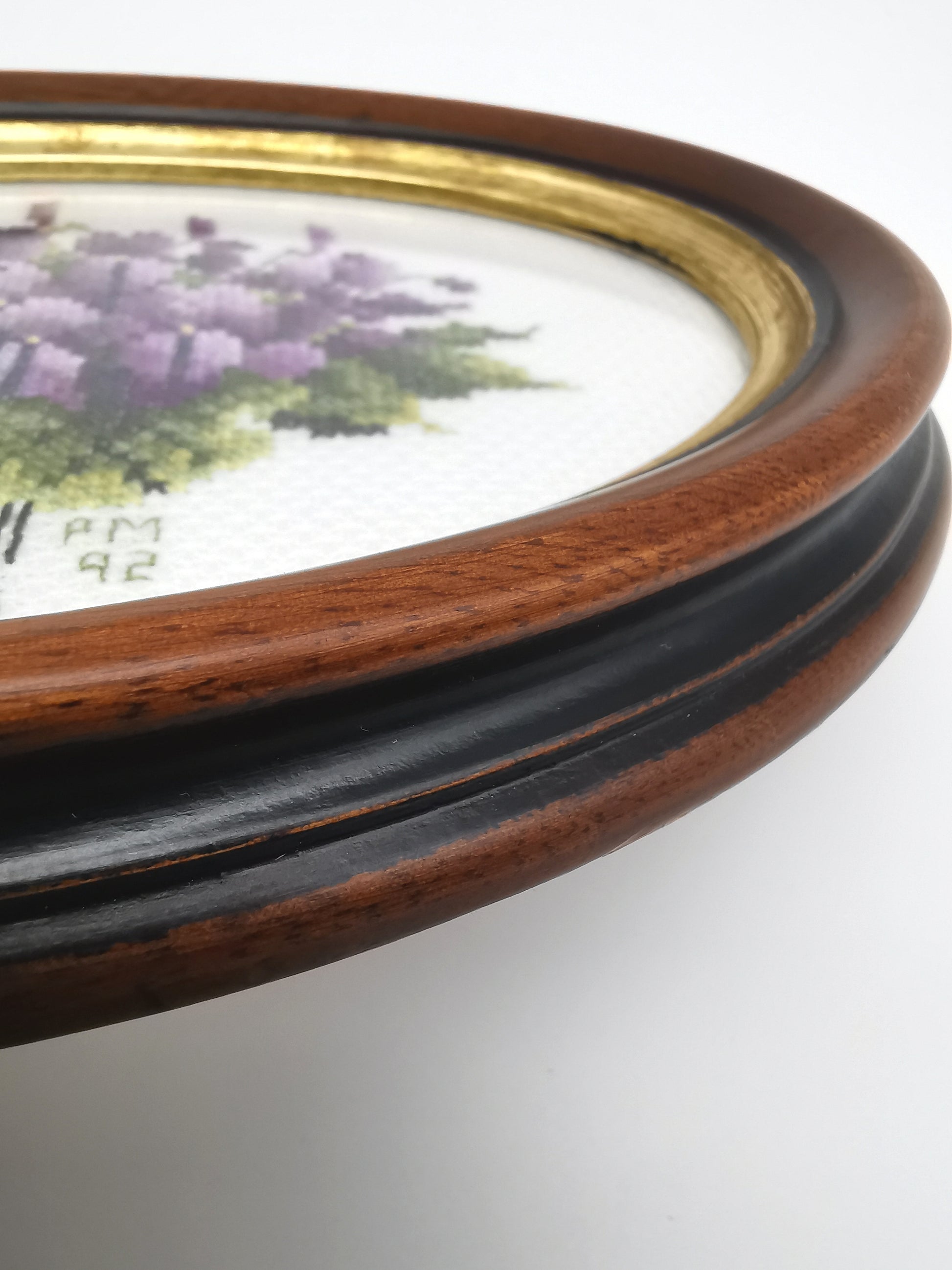 Vintage Hand-Embroidered Sweet Violets Floral Cross Stitch