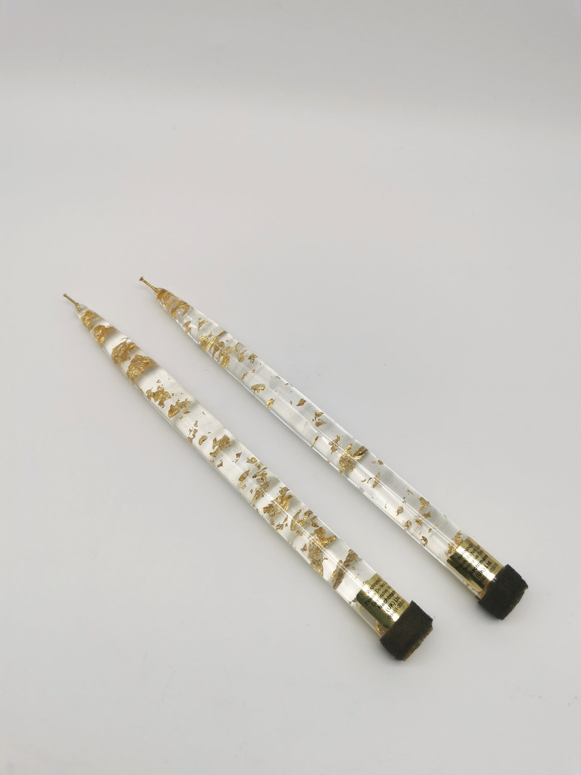 Vintage Nachtmann Lucite Taper Candles /Mid-Century Clear Acrylic & Gold Flake Decorative Candles - Pair