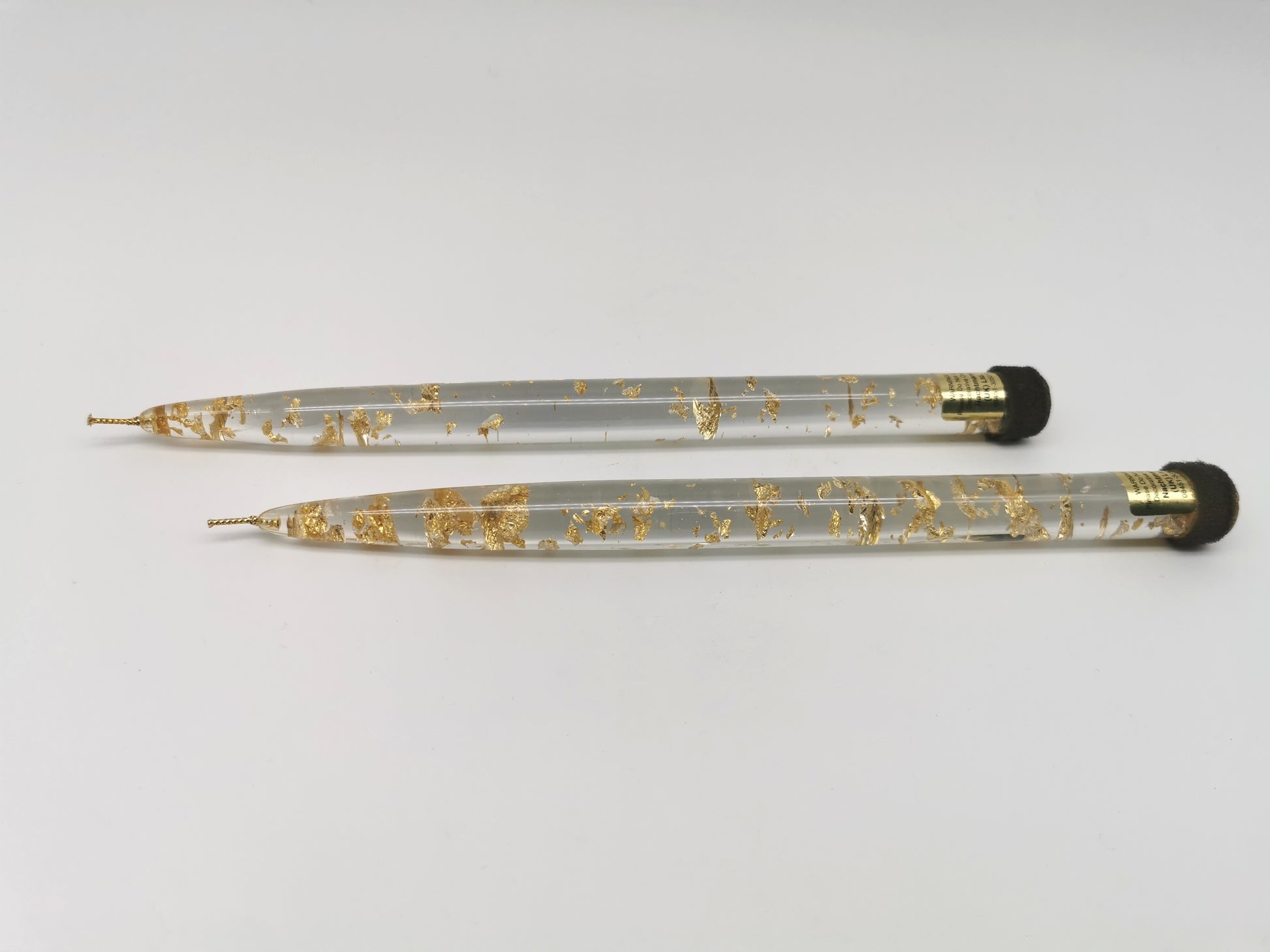 Vintage Nachtmann Lucite Taper Candles /Mid-Century Clear Acrylic & Gold Flake Decorative Candles - Pair