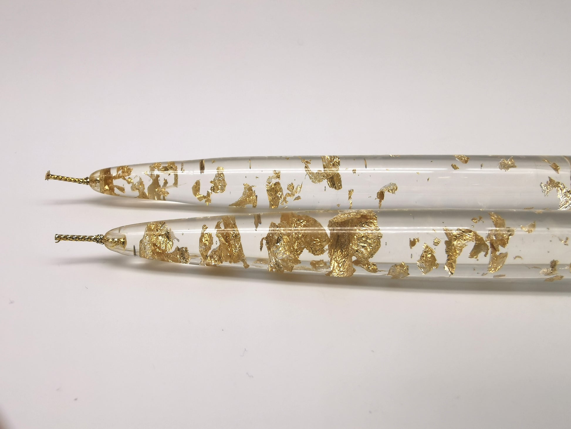 Vintage Nachtmann Lucite Taper Candles /Mid-Century Clear Acrylic & Gold Flake Decorative Candles - Pair