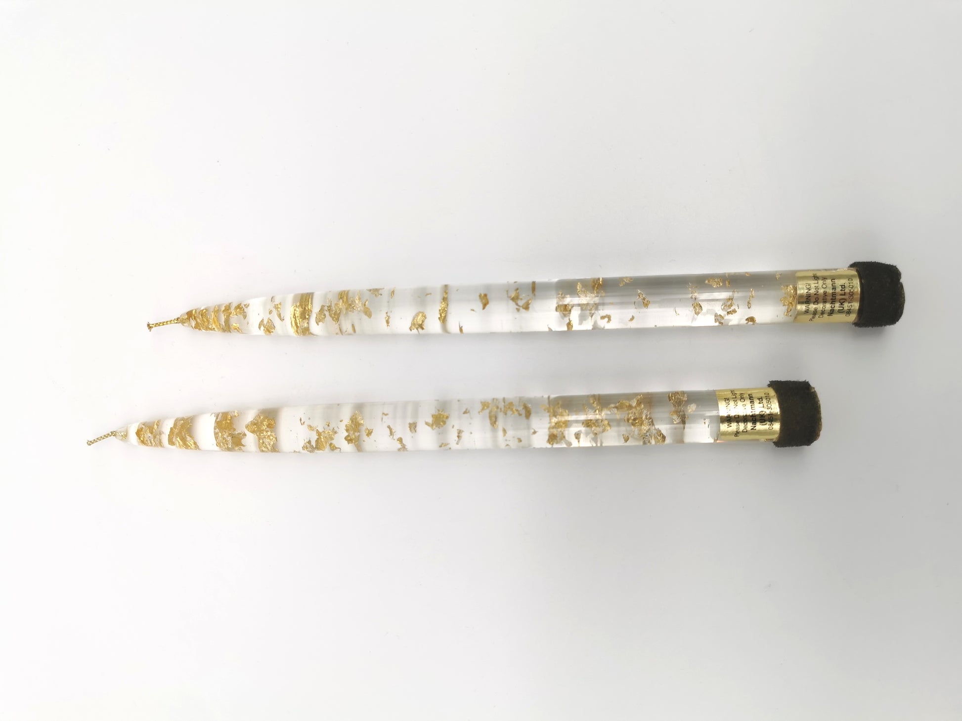 Vintage Nachtmann Lucite Taper Candles /Mid-Century Clear Acrylic & Gold Flake Decorative Candles - Pair