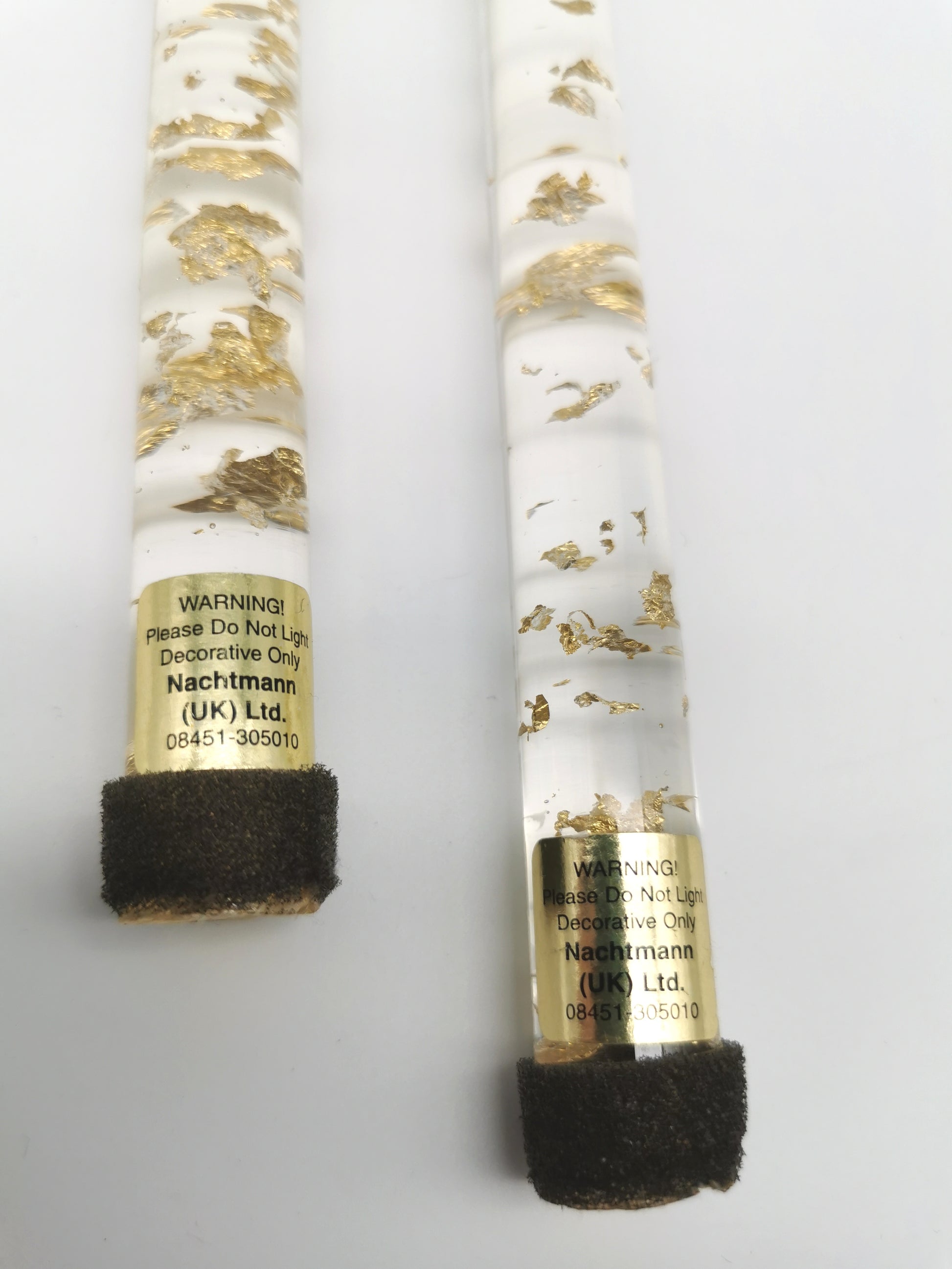 Vintage Nachtmann Lucite Taper Candles /Mid-Century Clear Acrylic & Gold Flake Decorative Candles - Pair
