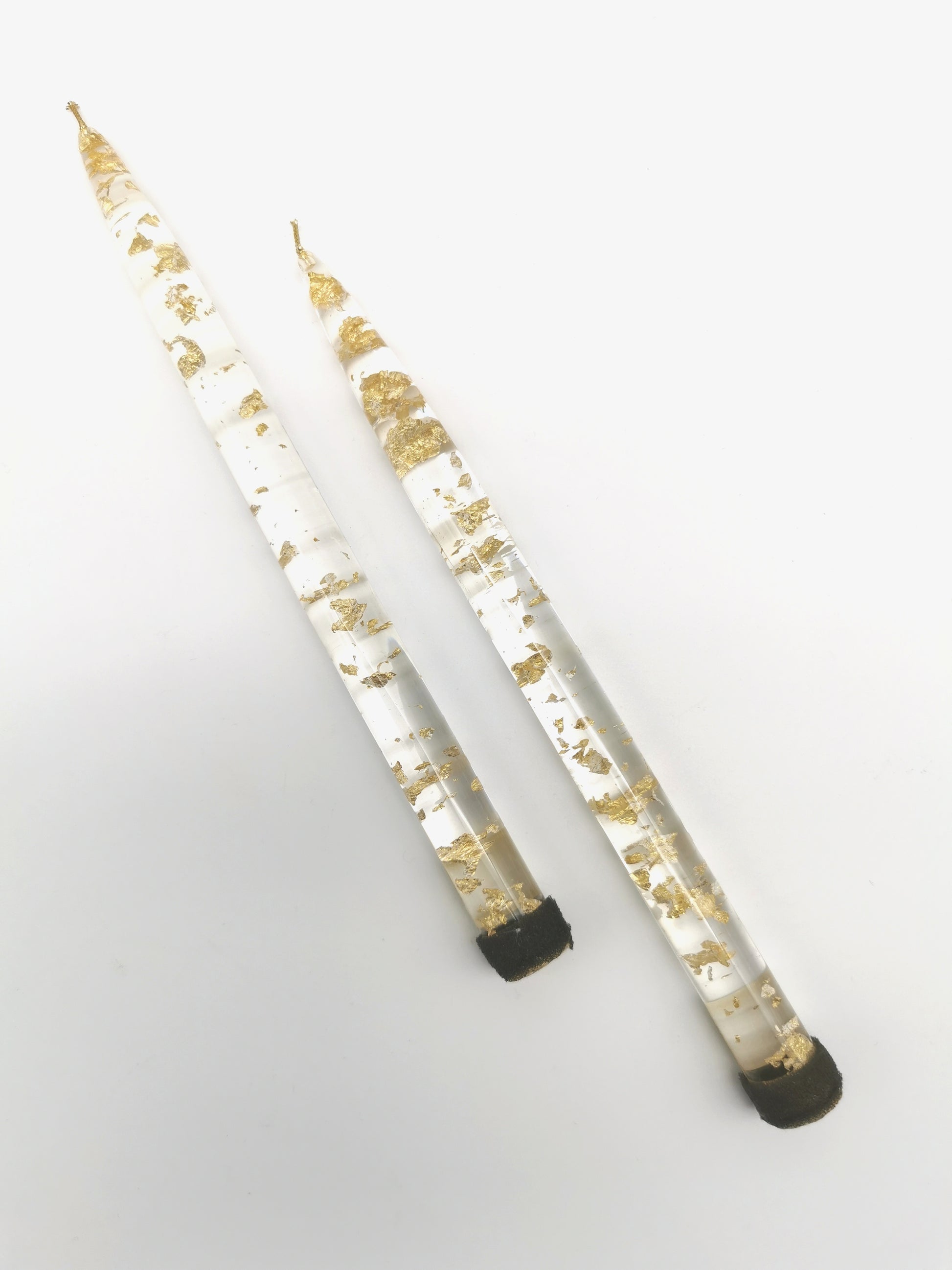 Vintage Nachtmann Lucite Taper Candles /Mid-Century Clear Acrylic & Gold Flake Decorative Candles - Pair
