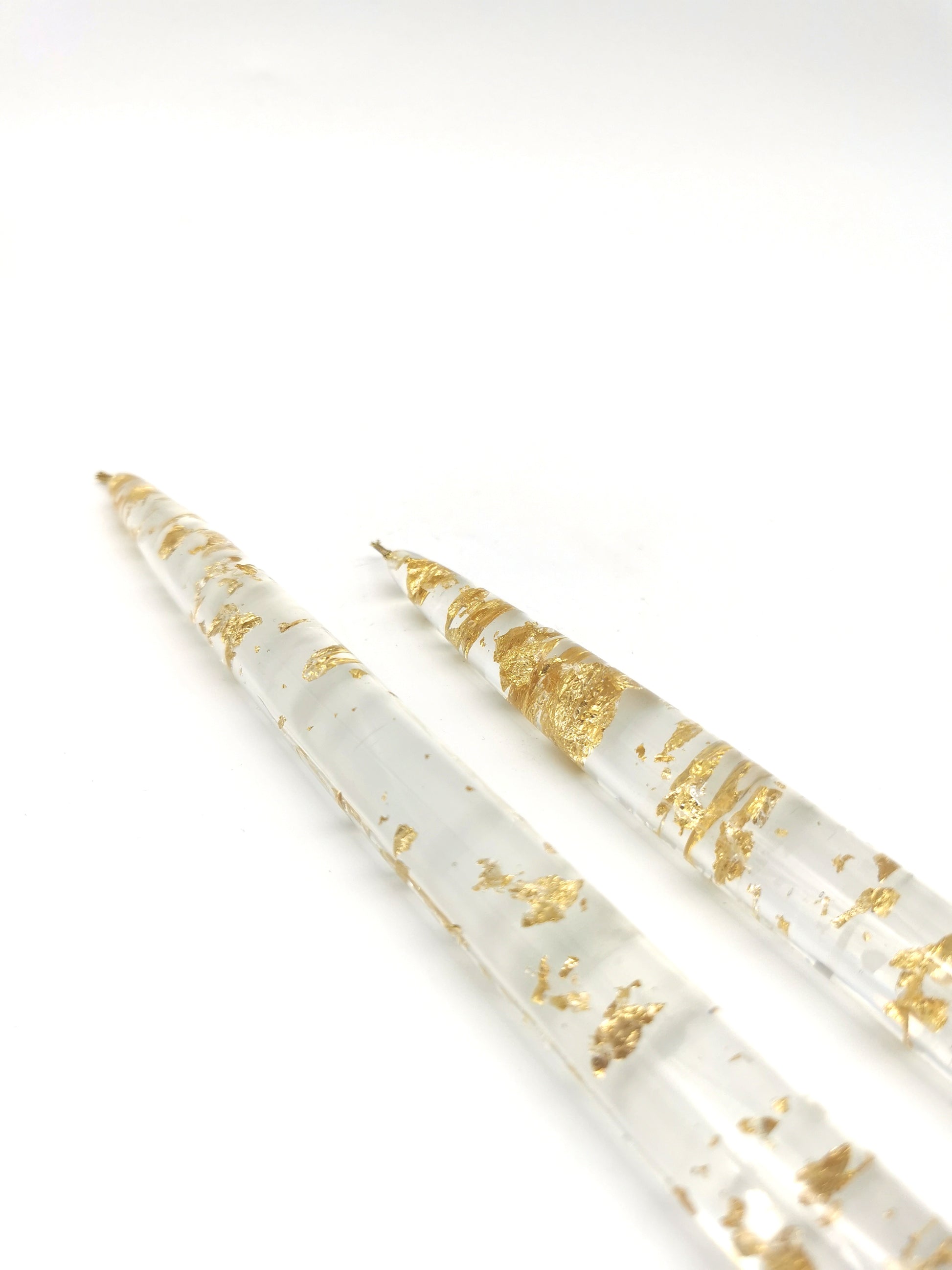 Vintage Nachtmann Lucite Taper Candles /Mid-Century Clear Acrylic & Gold Flake Decorative Candles - Pair