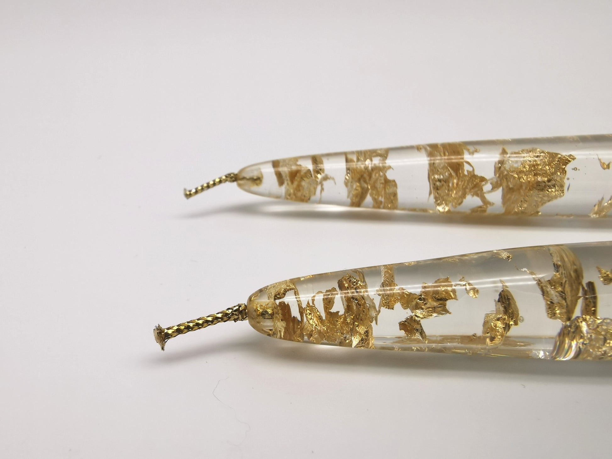 Vintage Nachtmann Lucite Taper Candles /Mid-Century Clear Acrylic & Gold Flake Decorative Candles - Pair