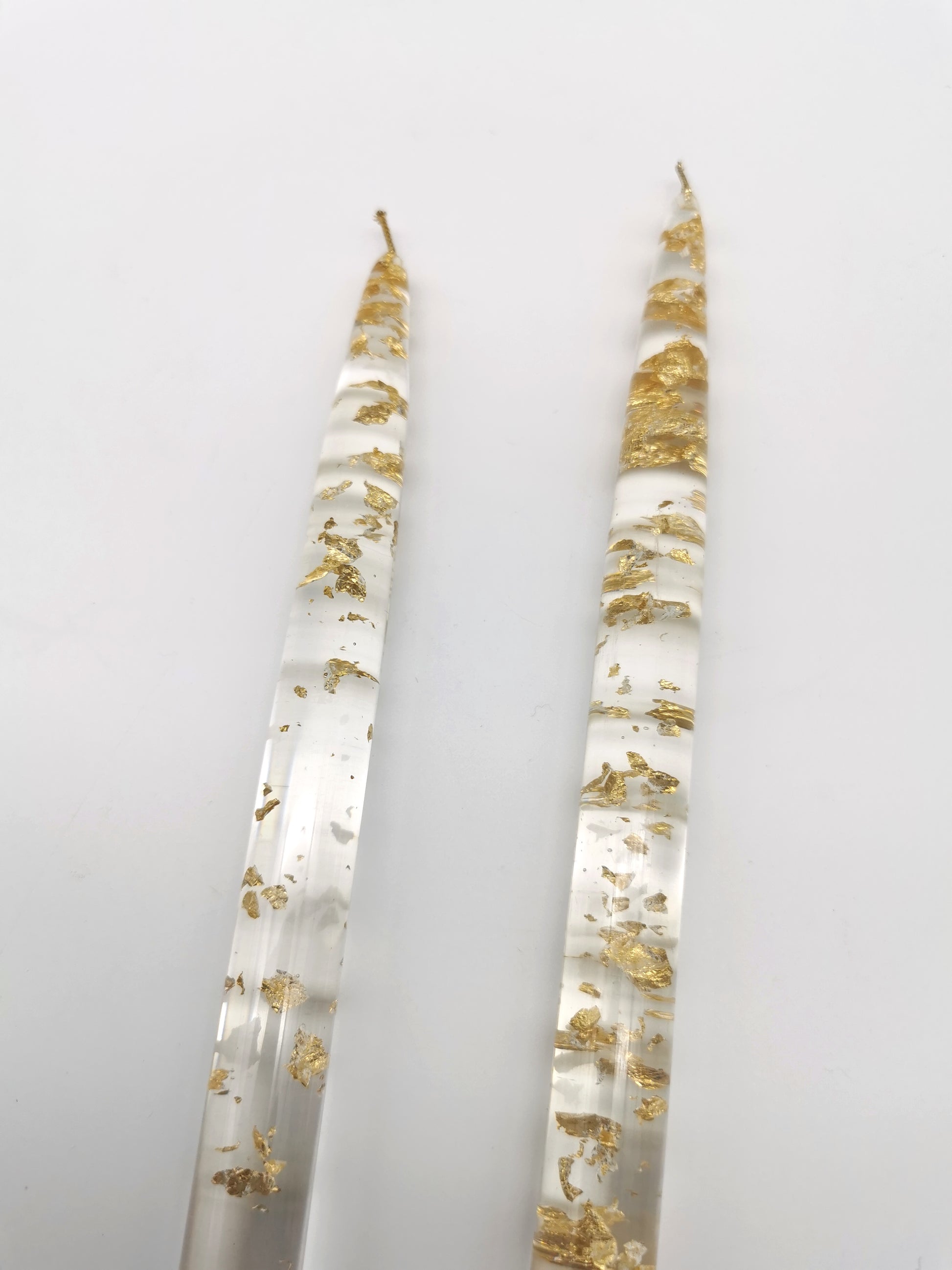 Vintage Nachtmann Lucite Taper Candles /Mid-Century Clear Acrylic & Gold Flake Decorative Candles - Pair