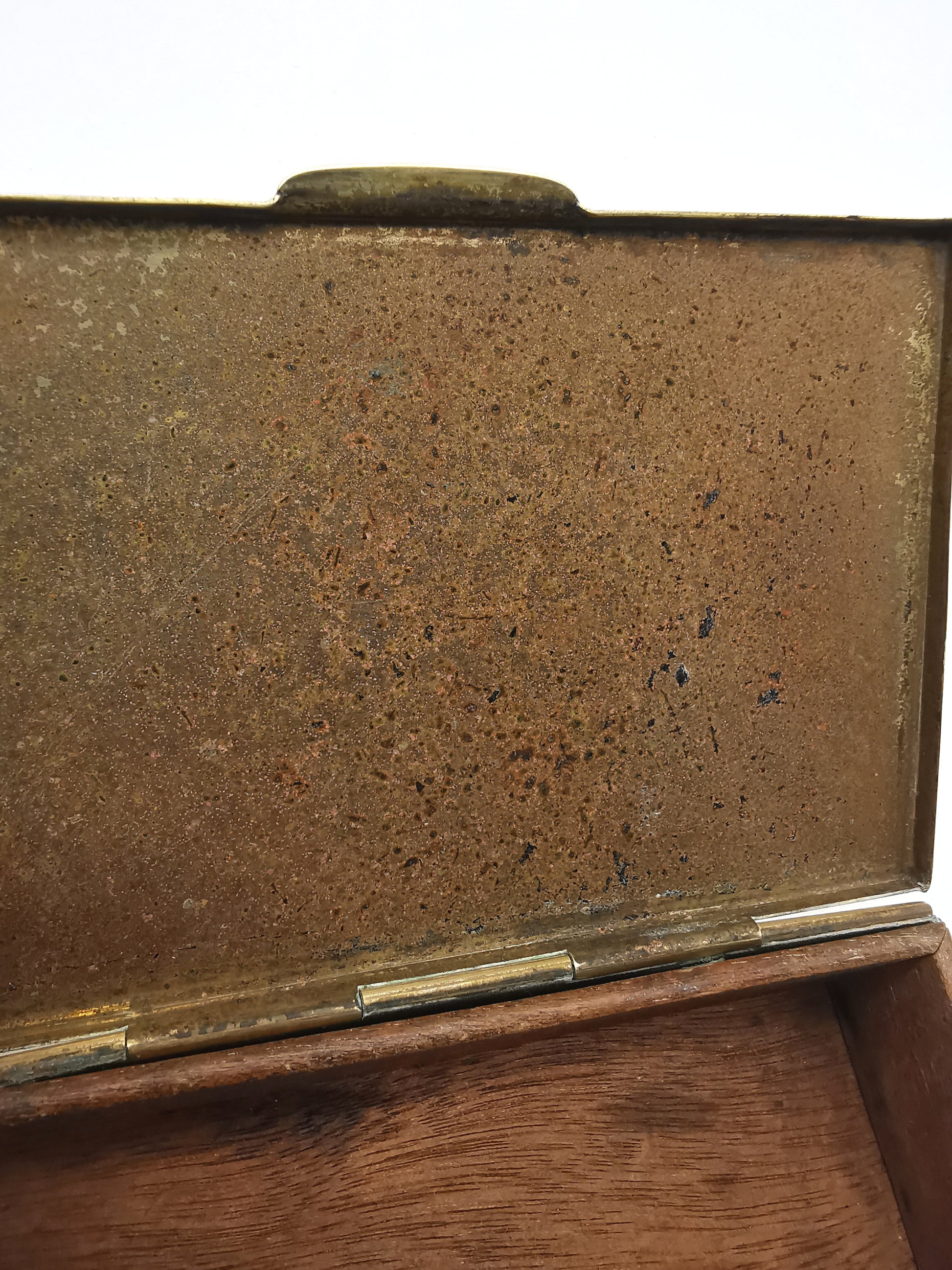 Vintage Brass Repoussé Mayflower Galleon Trinket Box Wood Lined Nautical/ Sea Creatures