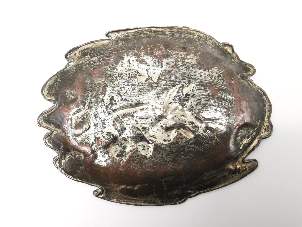 Antique Meiji/Taishō Japanese Antimony Trinket Tray – Cranes and Iris Relief