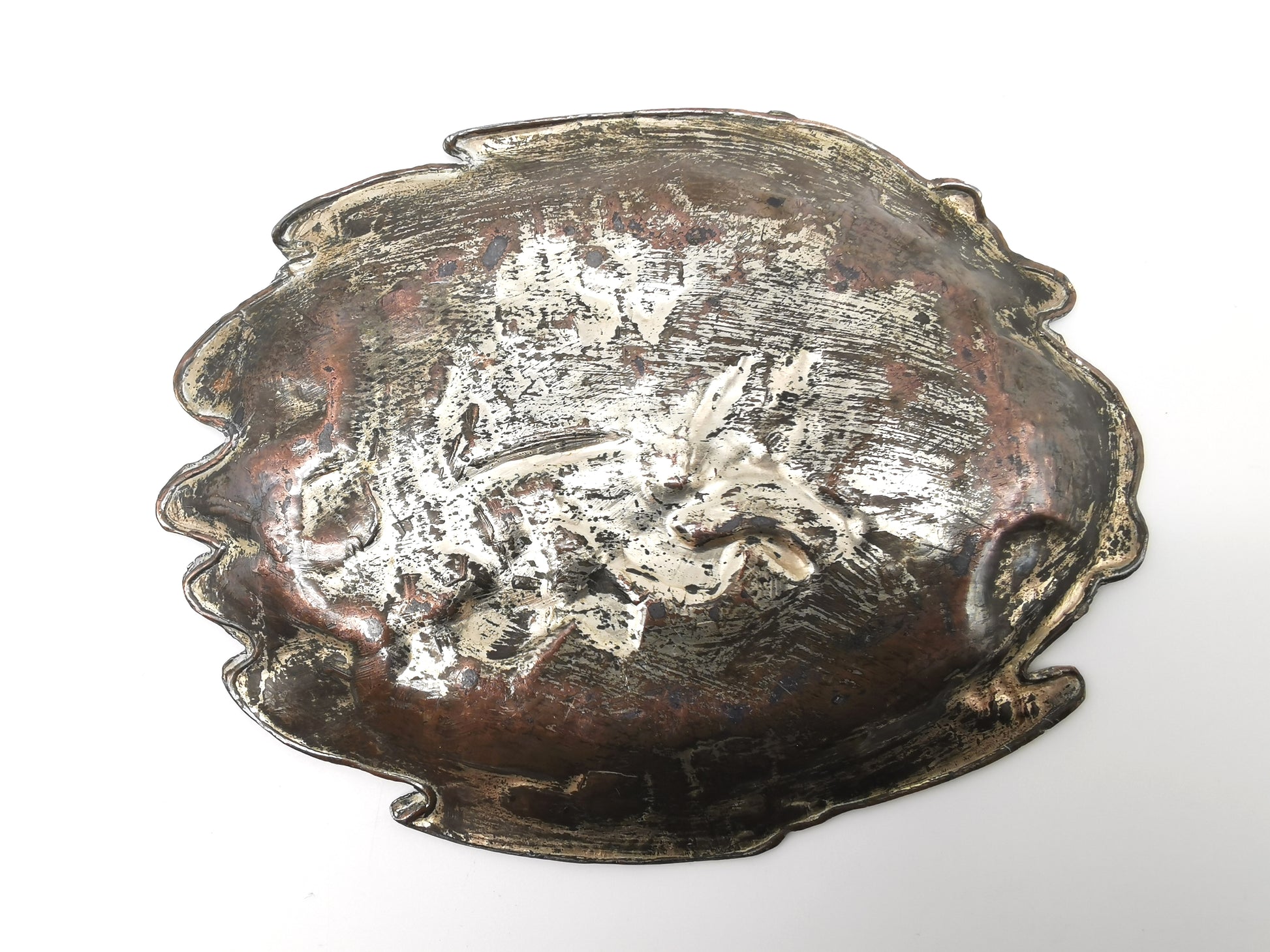 Antique Meiji/Taishō Japanese Antimony Trinket Tray – Cranes and Iris Relief