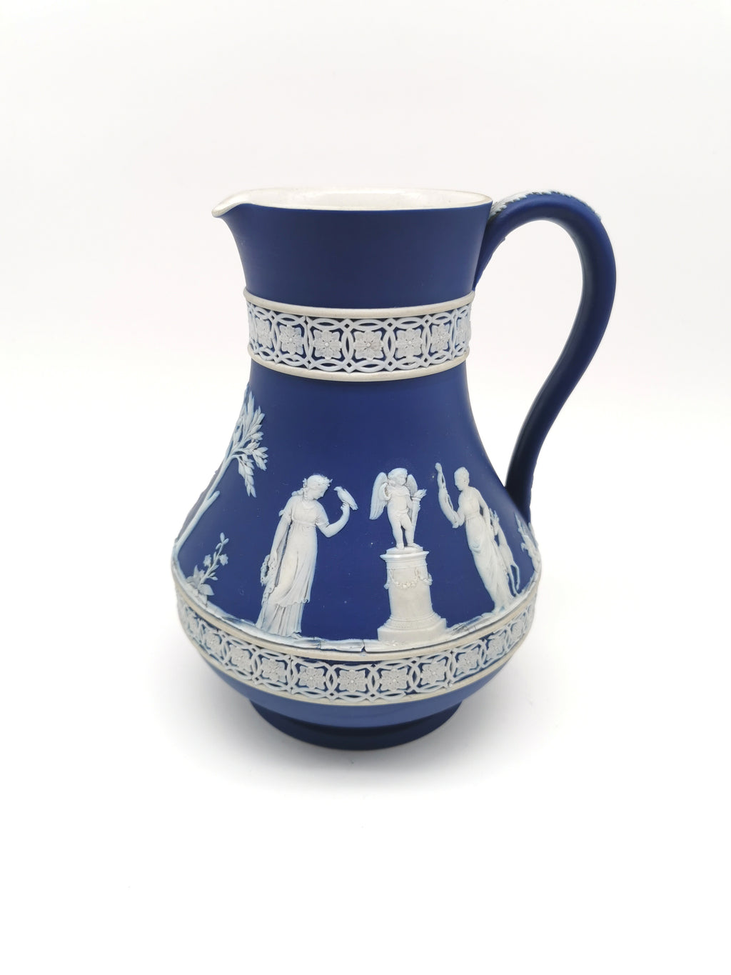 Antique Victorian Wedgwood Glazed Dark Blue Jasperware Etruscan Jug
