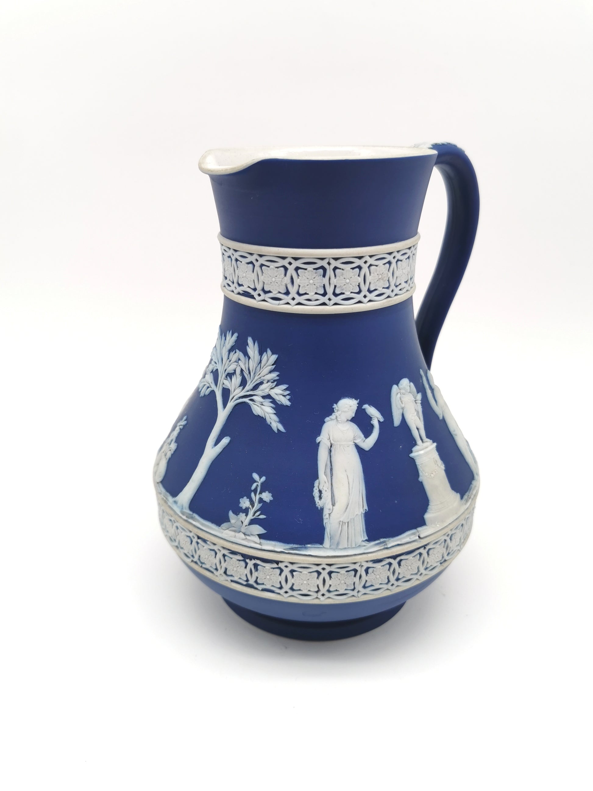 Antique Victorian Wedgwood Glazed Dark Blue Jasperware Etruscan Jug