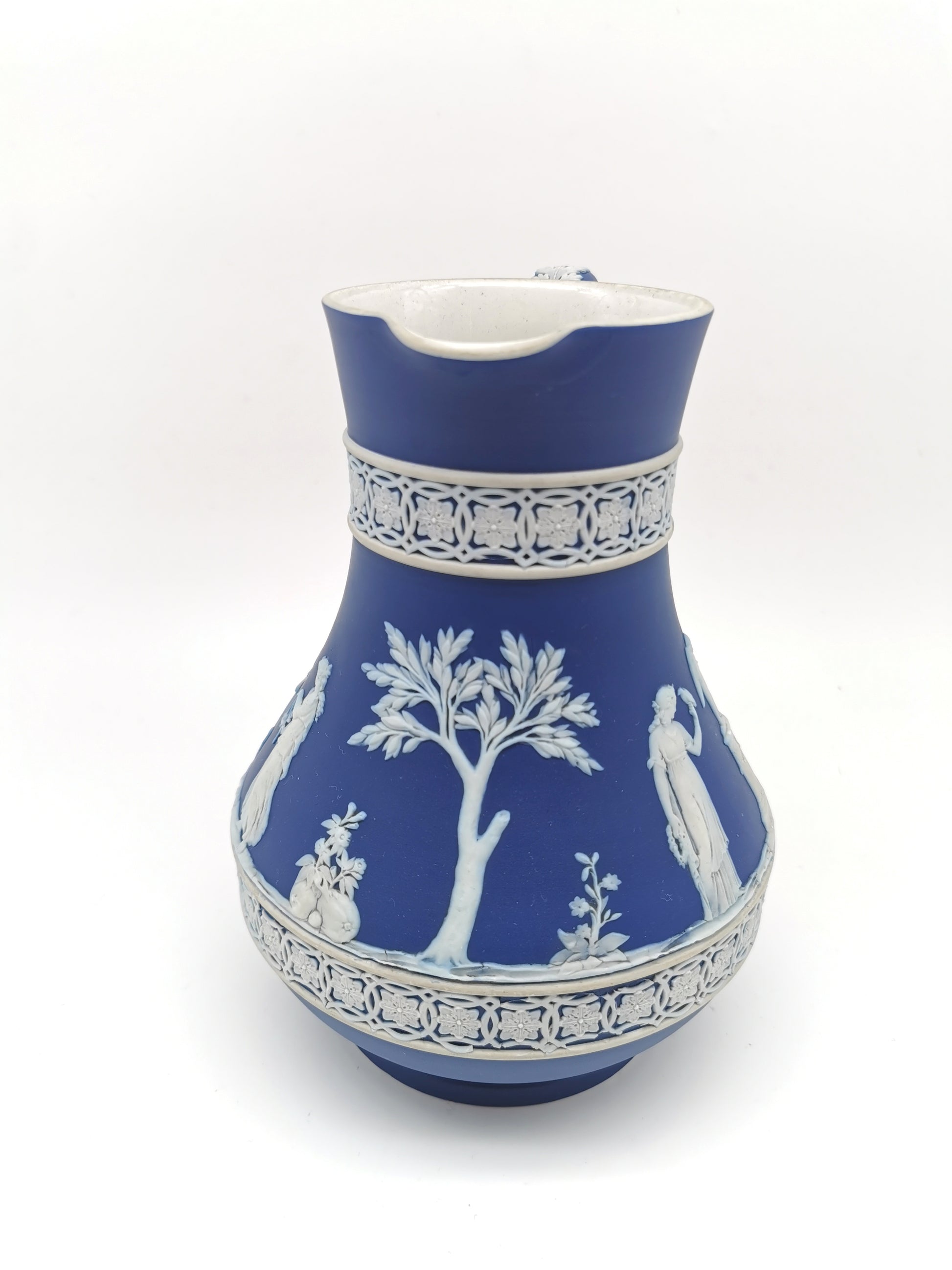 Antique Victorian Wedgwood Glazed Dark Blue Jasperware Etruscan Jug