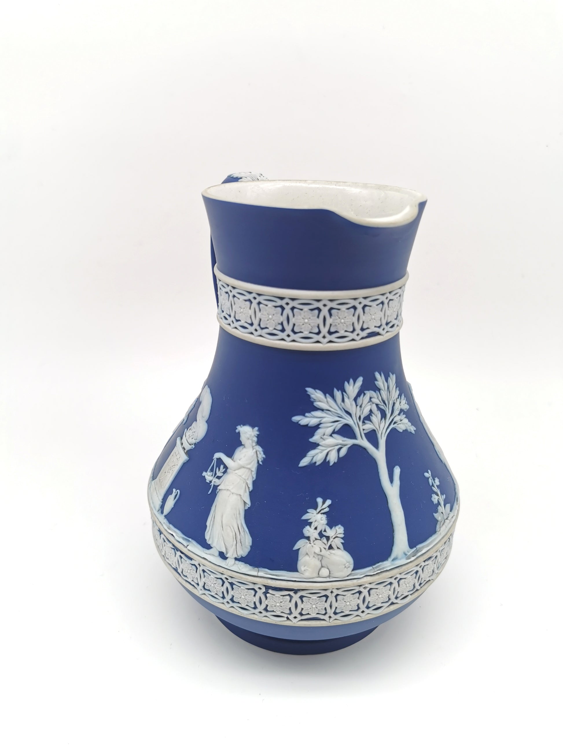Antique Victorian Wedgwood Glazed Dark Blue Jasperware Etruscan Jug