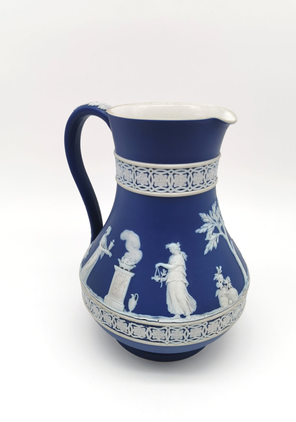 Antique Victorian Wedgwood Glazed Dark Blue Jasperware Etruscan Jug
