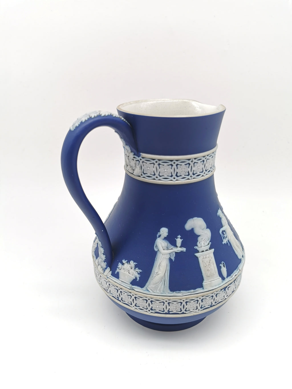 Antique Victorian Wedgwood Glazed Dark Blue Jasperware Etruscan Jug