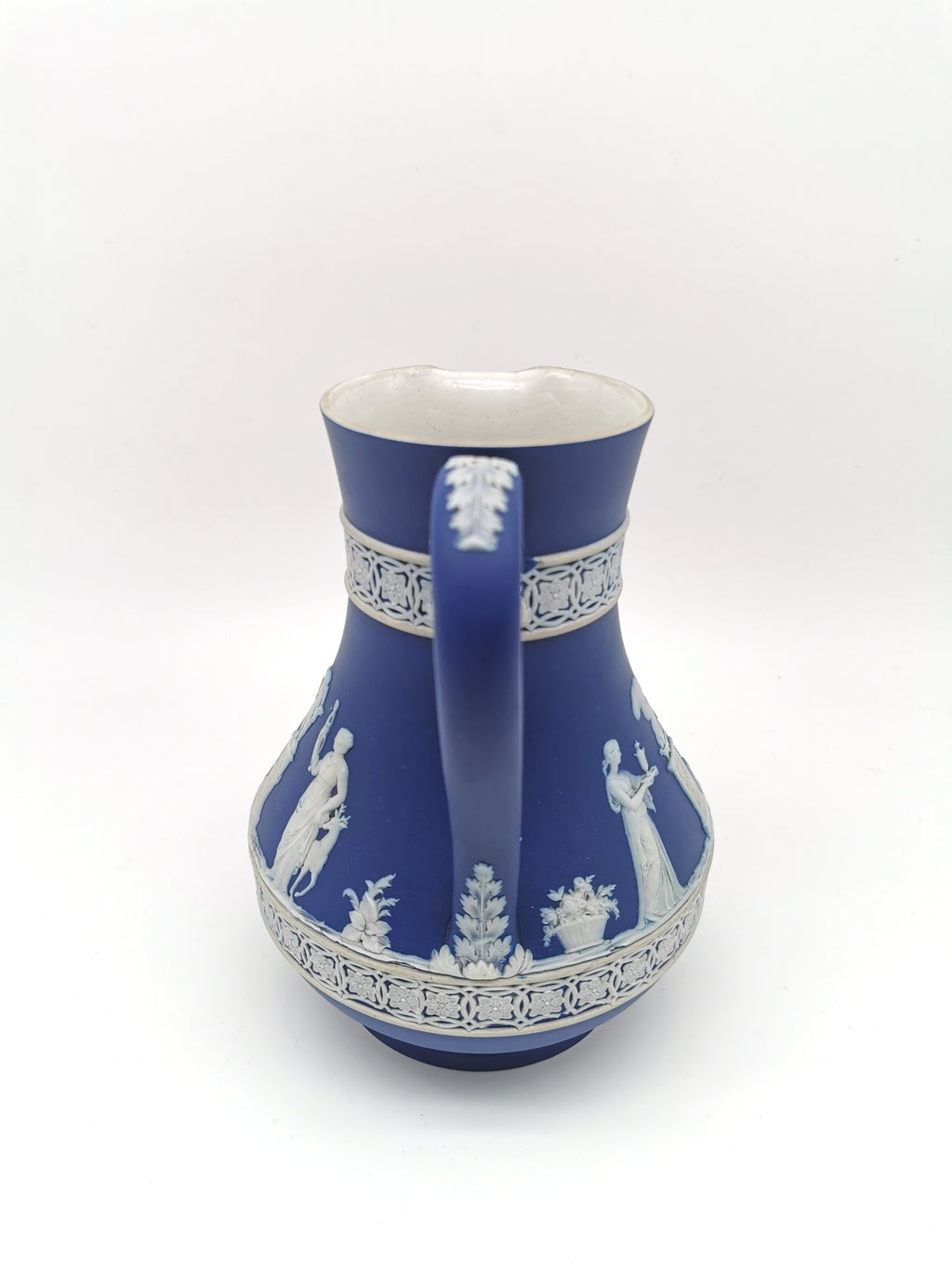 Antique Victorian Wedgwood Glazed Dark Blue Jasperware Etruscan Jug