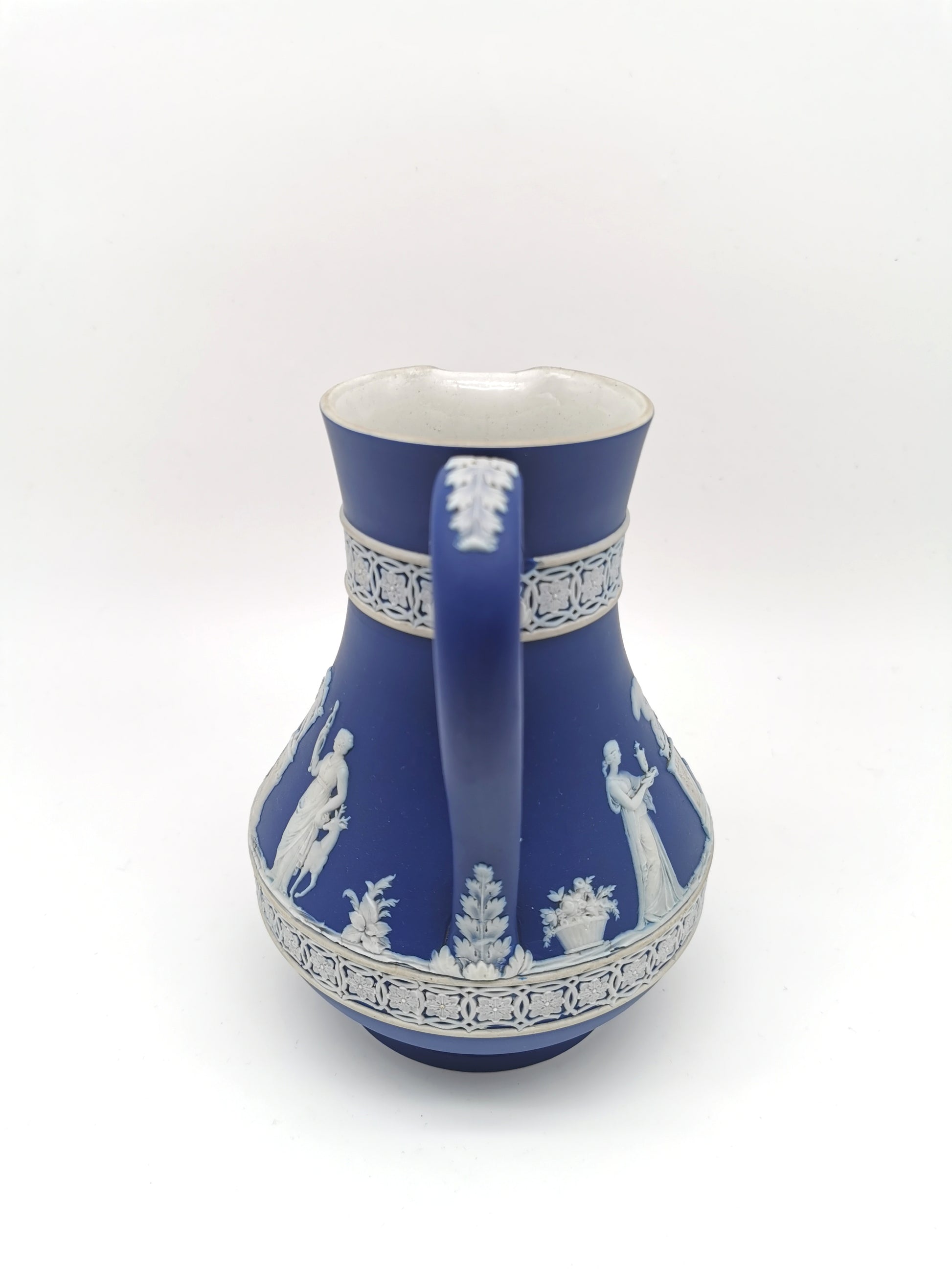 Antique Victorian Wedgwood Glazed Dark Blue Jasperware Etruscan Jug