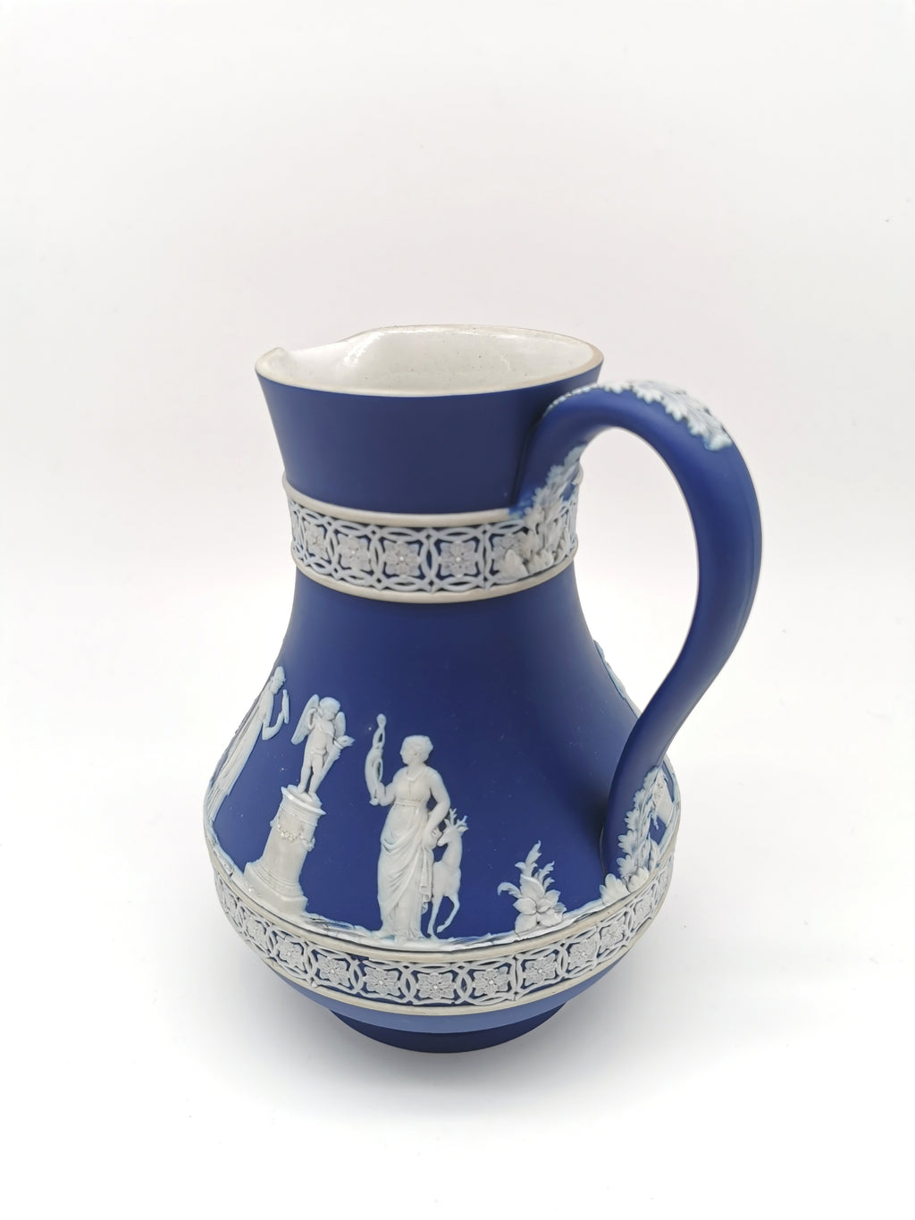 Antique Victorian Wedgwood Glazed Dark Blue Jasperware Etruscan Jug