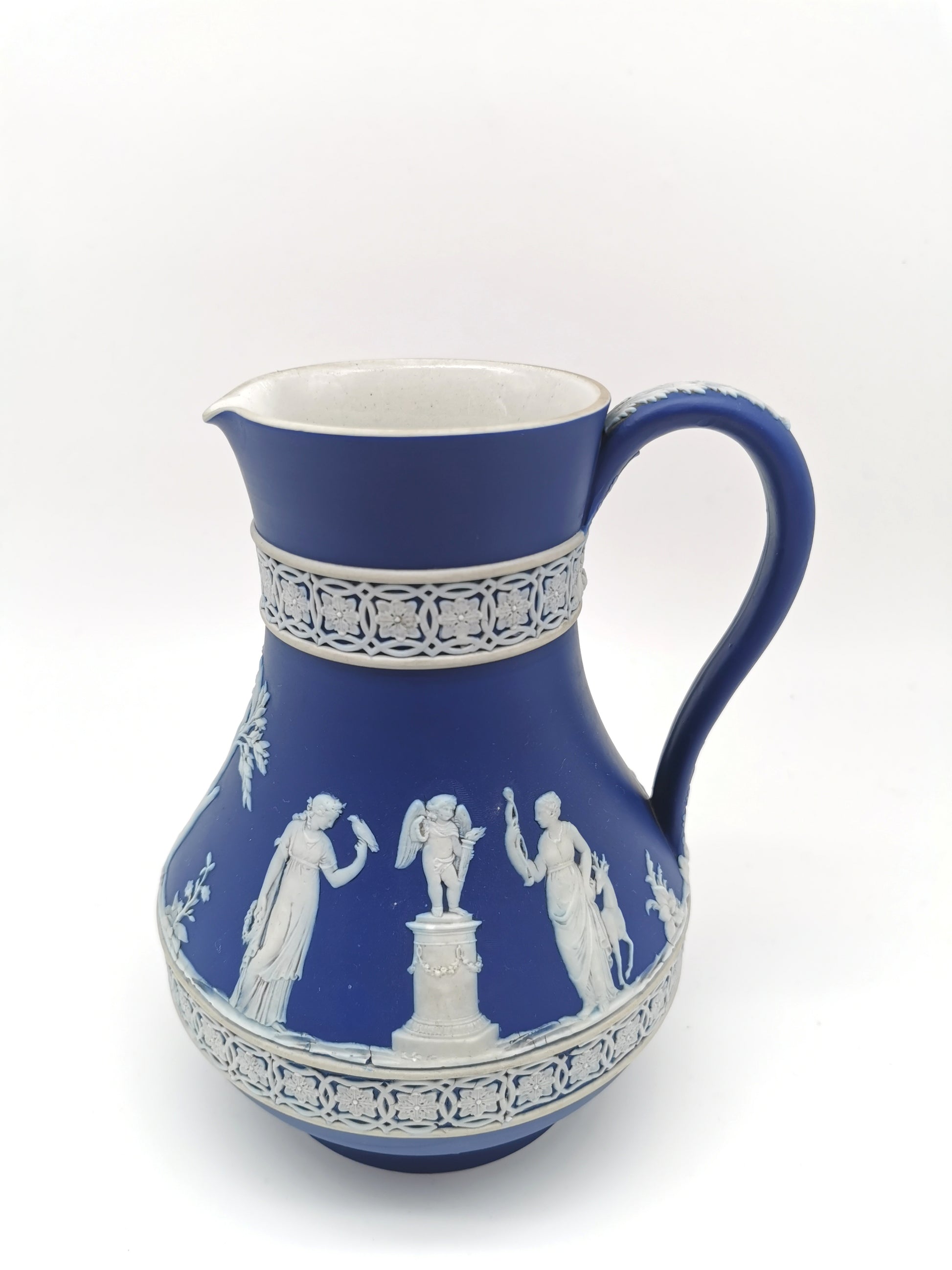 Antique Victorian Wedgwood Glazed Dark Blue Jasperware Etruscan Jug
