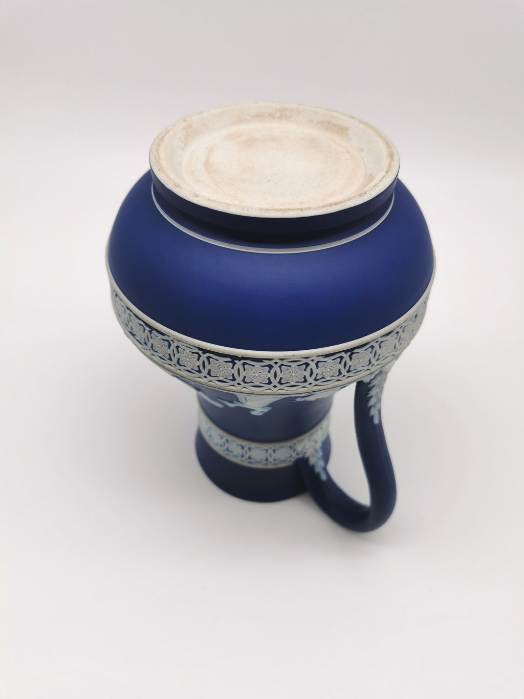 Antique Victorian Wedgwood Glazed Dark Blue Jasperware Etruscan Jug