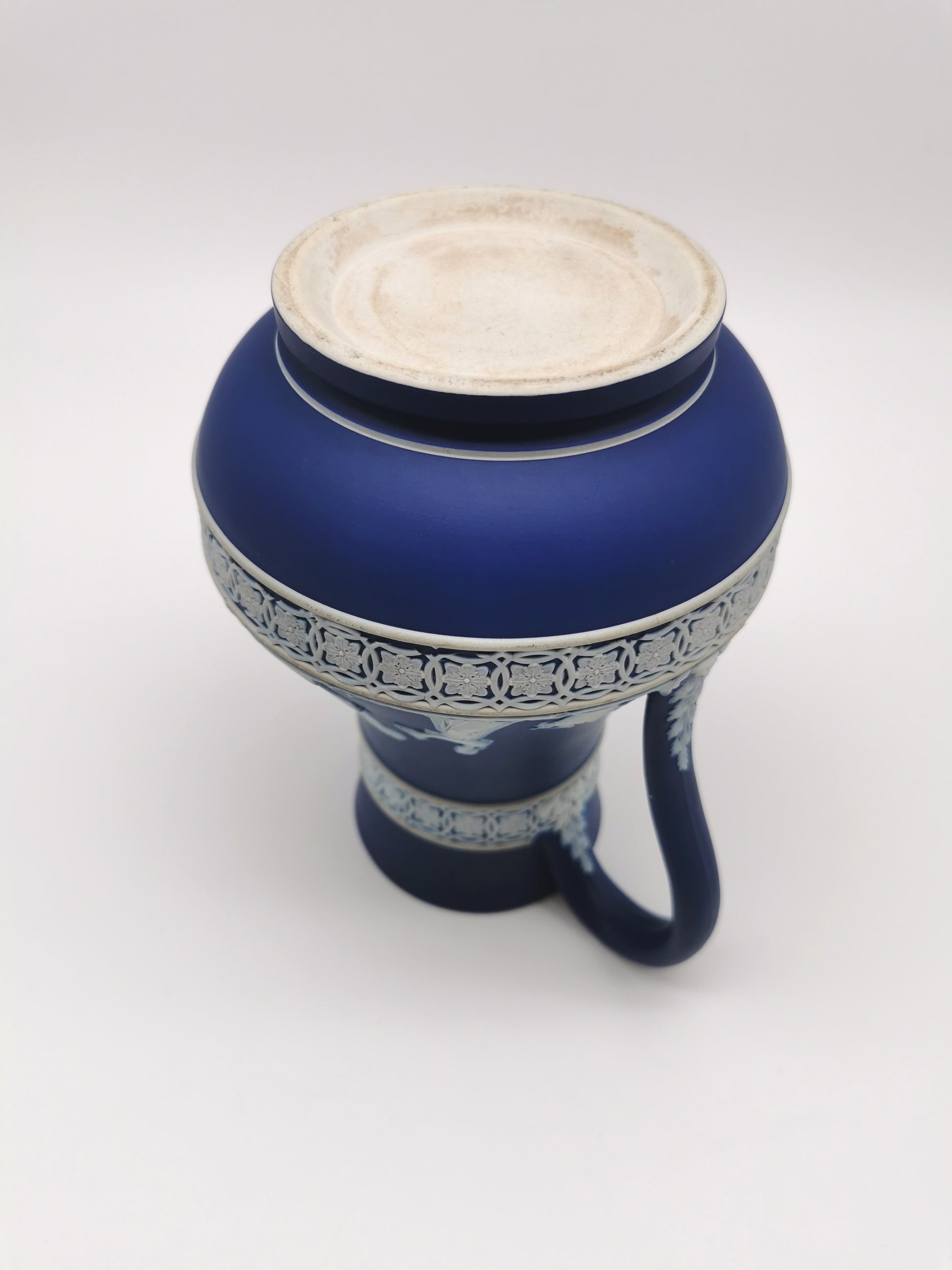 Antique Victorian Wedgwood Glazed Dark Blue Jasperware Etruscan Jug