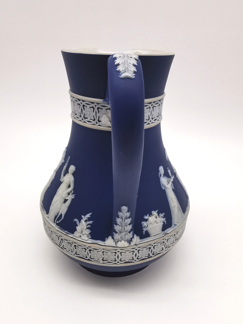 Antique Victorian Wedgwood Glazed Dark Blue Jasperware Etruscan Jug