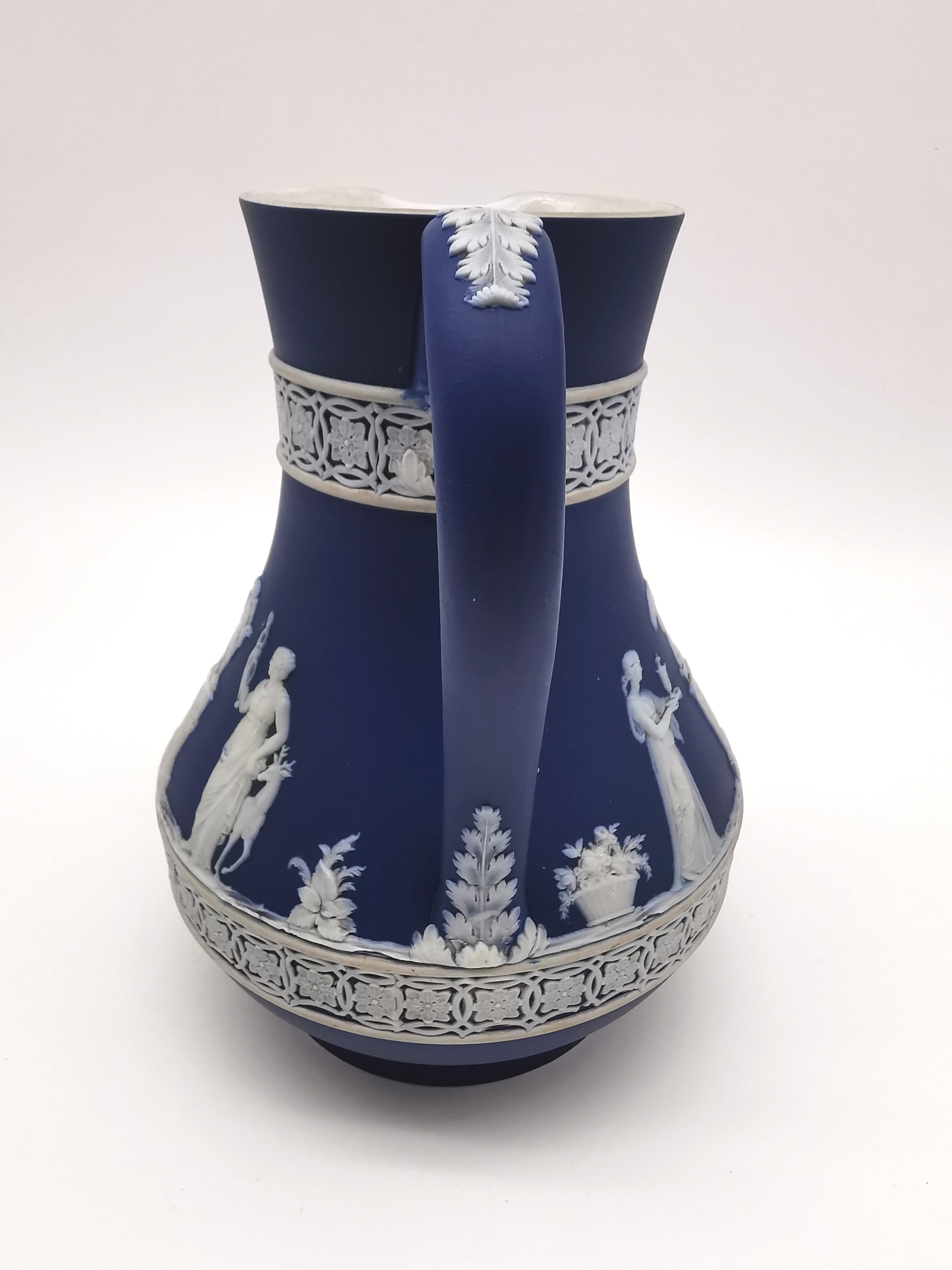 Antique Victorian Wedgwood Glazed Dark Blue Jasperware Etruscan Jug
