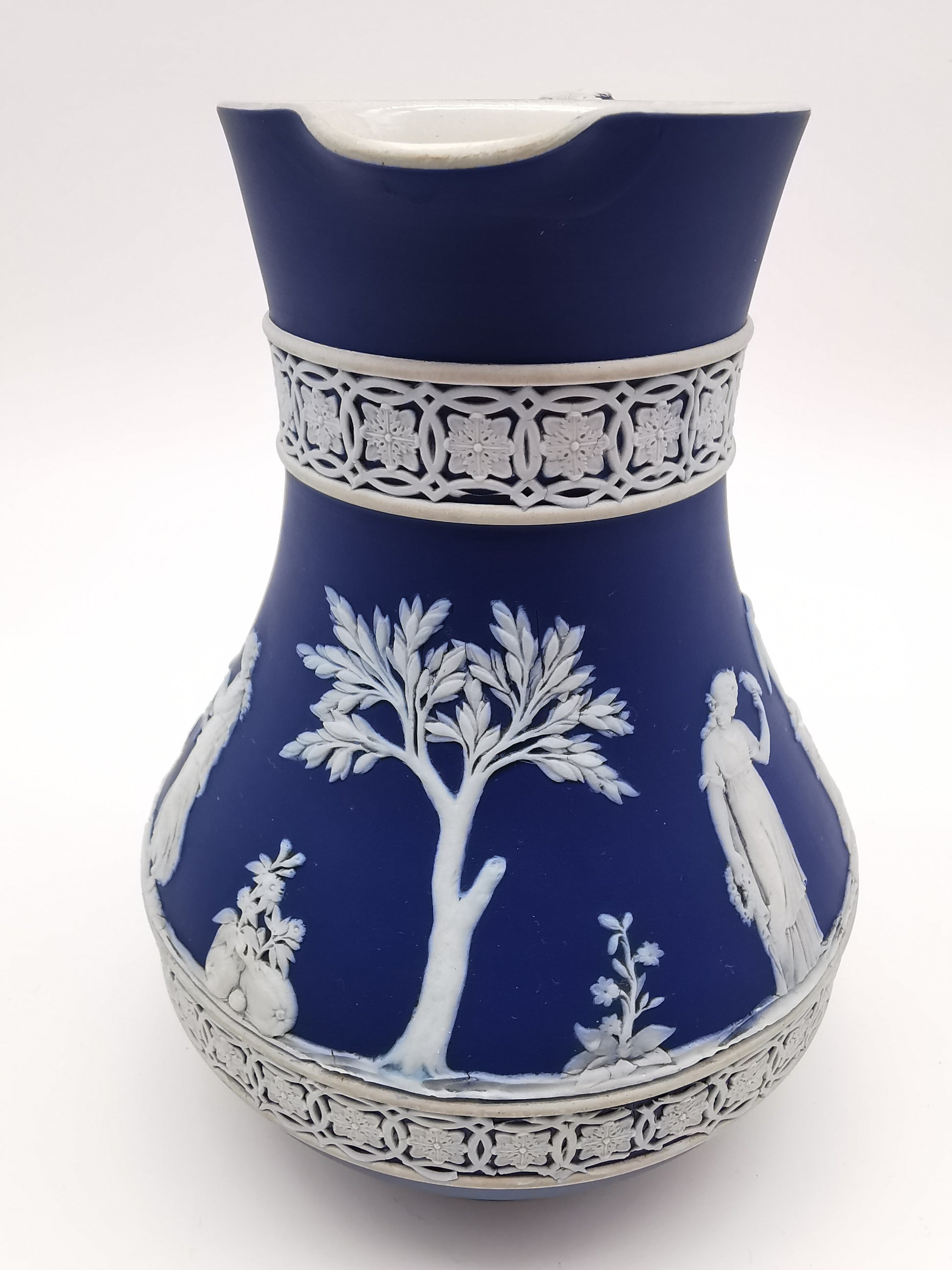 Antique Victorian Wedgwood Glazed Dark Blue Jasperware Etruscan Jug