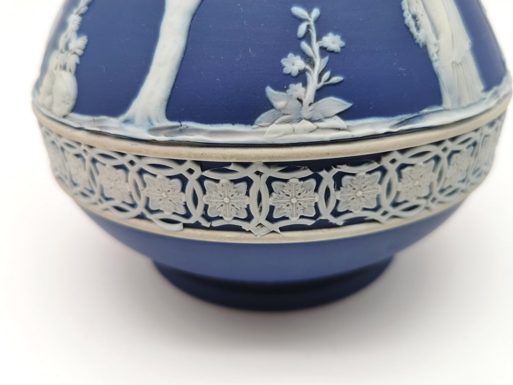Antique Victorian Wedgwood Glazed Dark Blue Jasperware Etruscan Jug