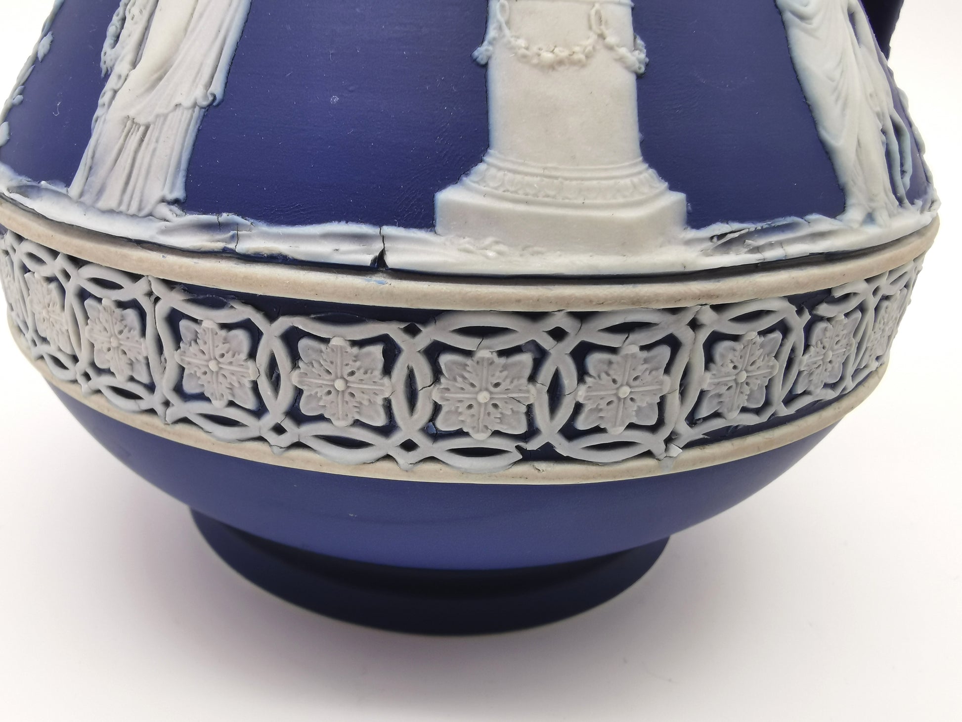 Antique Victorian Wedgwood Glazed Dark Blue Jasperware Etruscan Jug