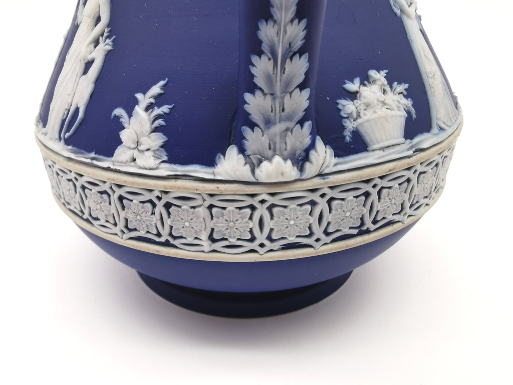 Antique Victorian Wedgwood Glazed Dark Blue Jasperware Etruscan Jug