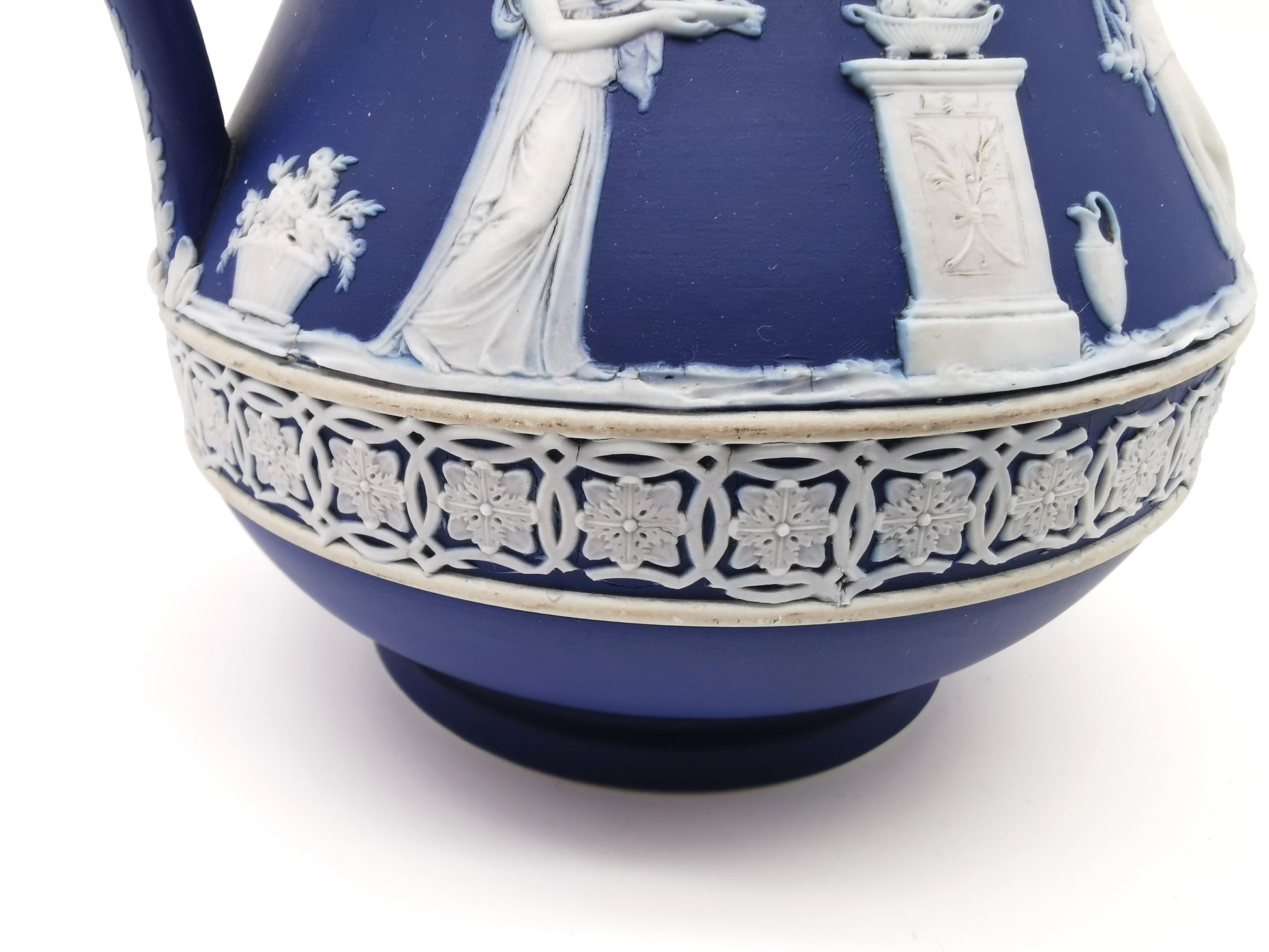 Antique Victorian Wedgwood Glazed Dark Blue Jasperware Etruscan Jug