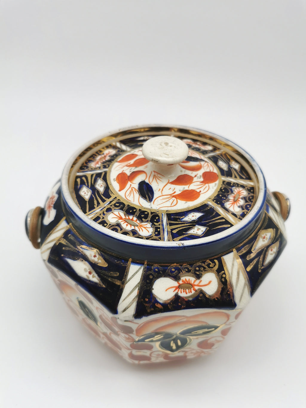 Vintage Arthur Wood Staffordshire Imari Octagonal Biscuit Barrel / Cookie Jar