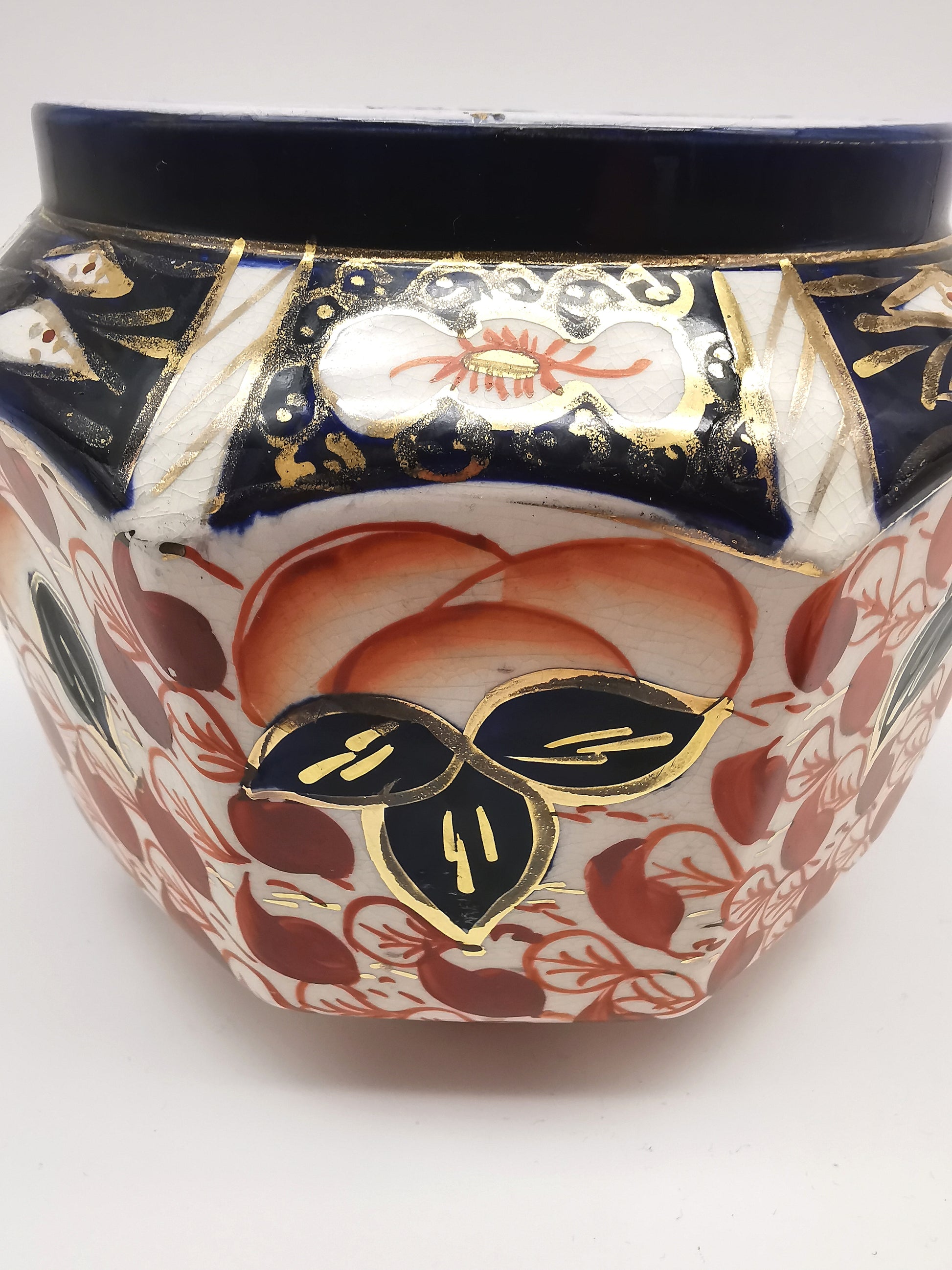 Vintage Arthur Wood Staffordshire Imari Octagonal Biscuit Barrel / Cookie Jar