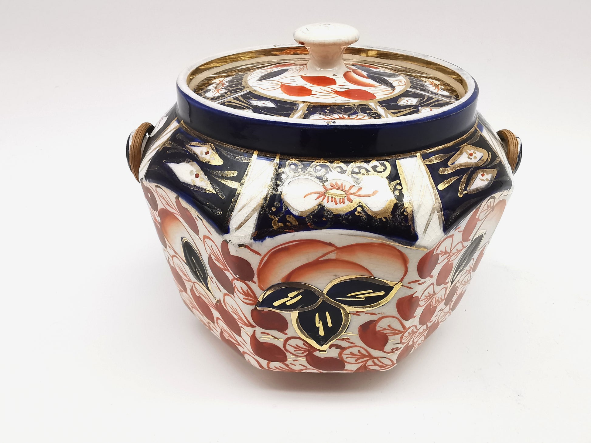 Vintage Arthur Wood Staffordshire Imari Octagonal Biscuit Barrel / Cookie Jar