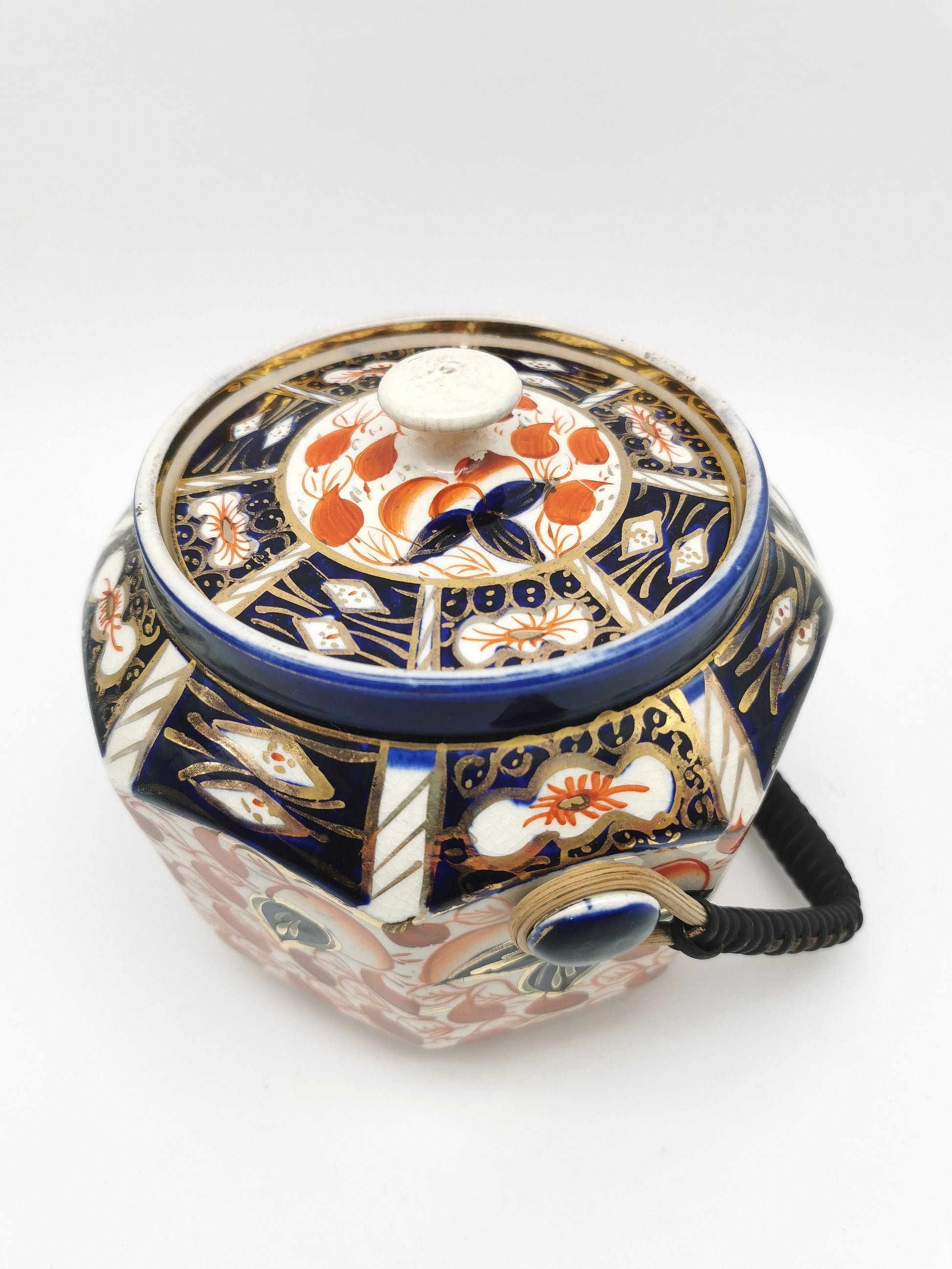 Vintage Arthur Wood Staffordshire Imari Octagonal Biscuit Barrel / Cookie Jar
