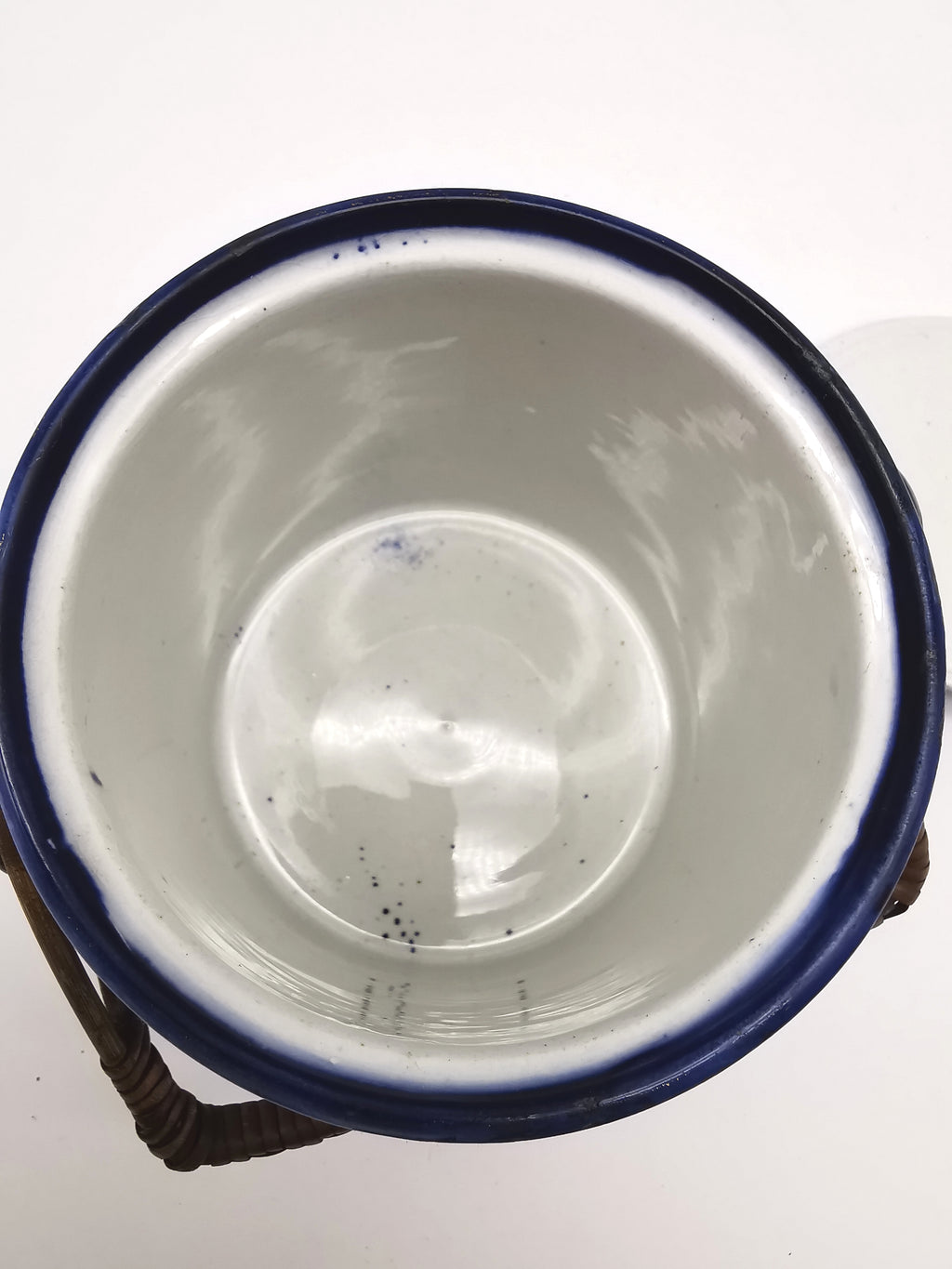 Antique English Flow Blue Cobalt & Gilt Floral Biscuit Barrel – Wicker Swing Handle