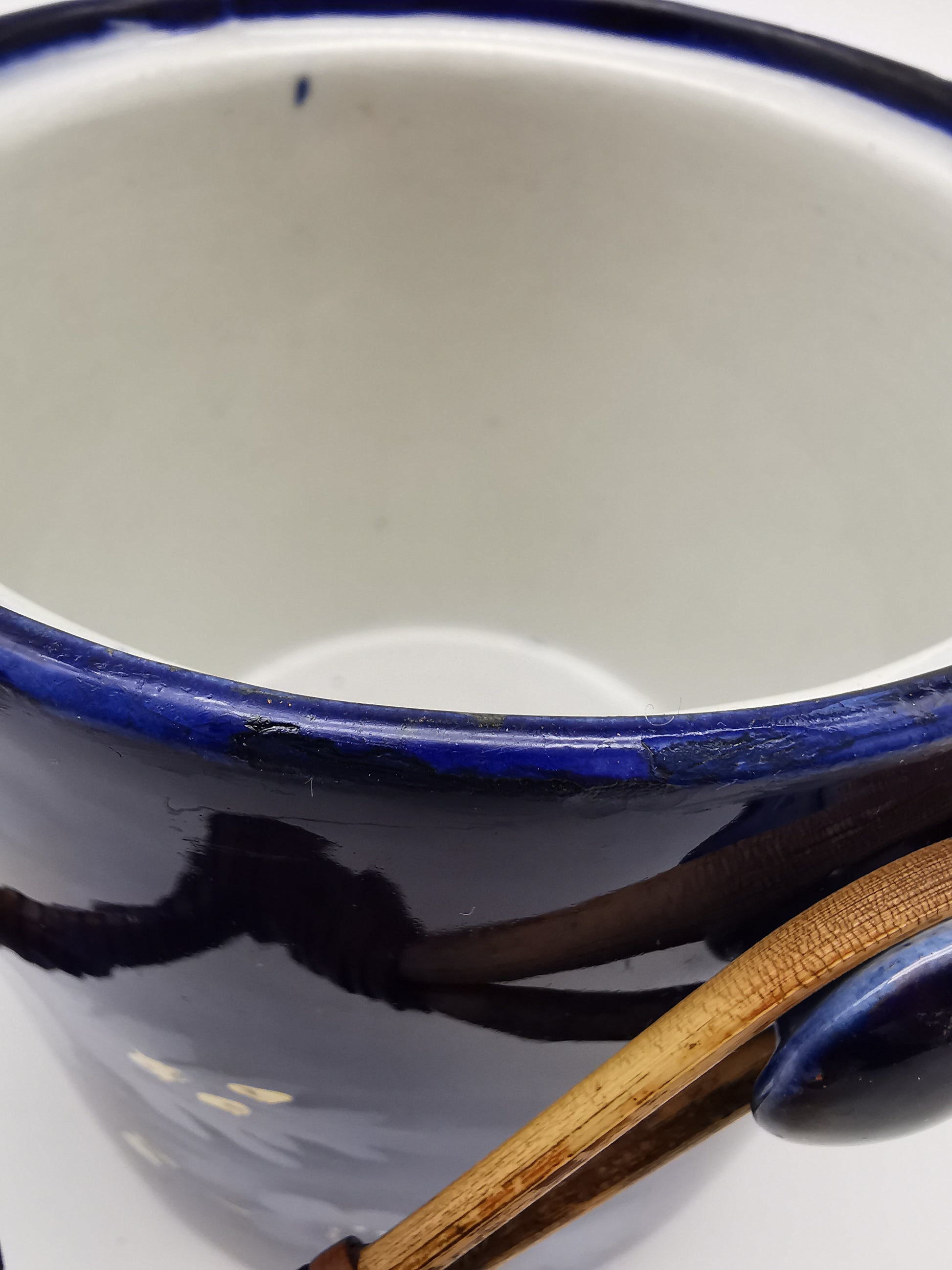 Antique English Flow Blue Cobalt & Gilt Floral Biscuit Barrel – Wicker Swing Handle