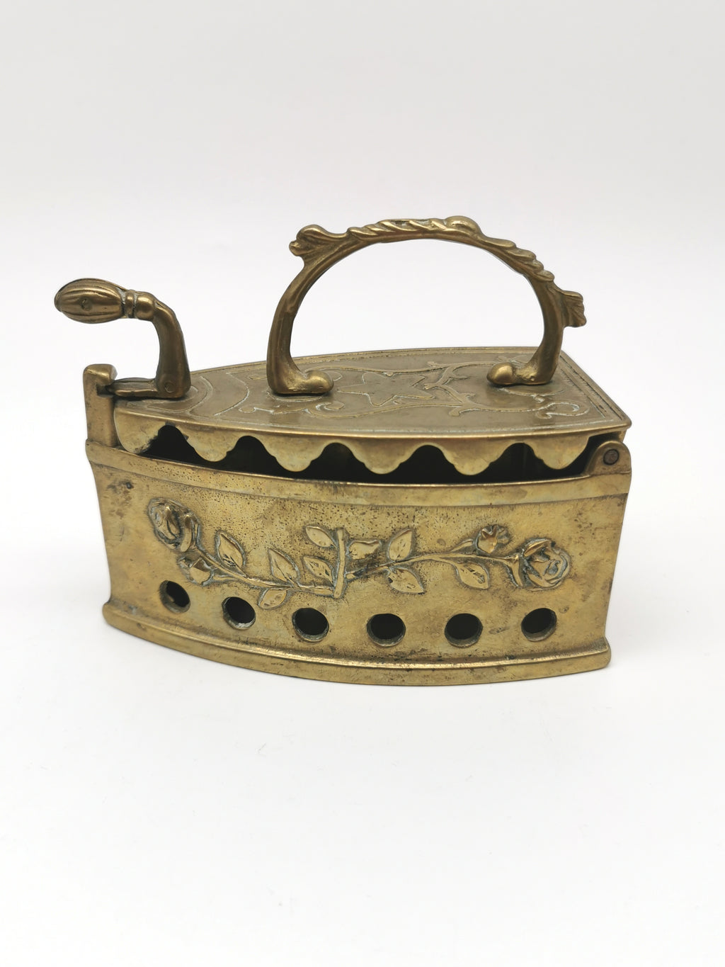 Vintage Ornate Brass Charcoal Iron - Rose & Star Relief