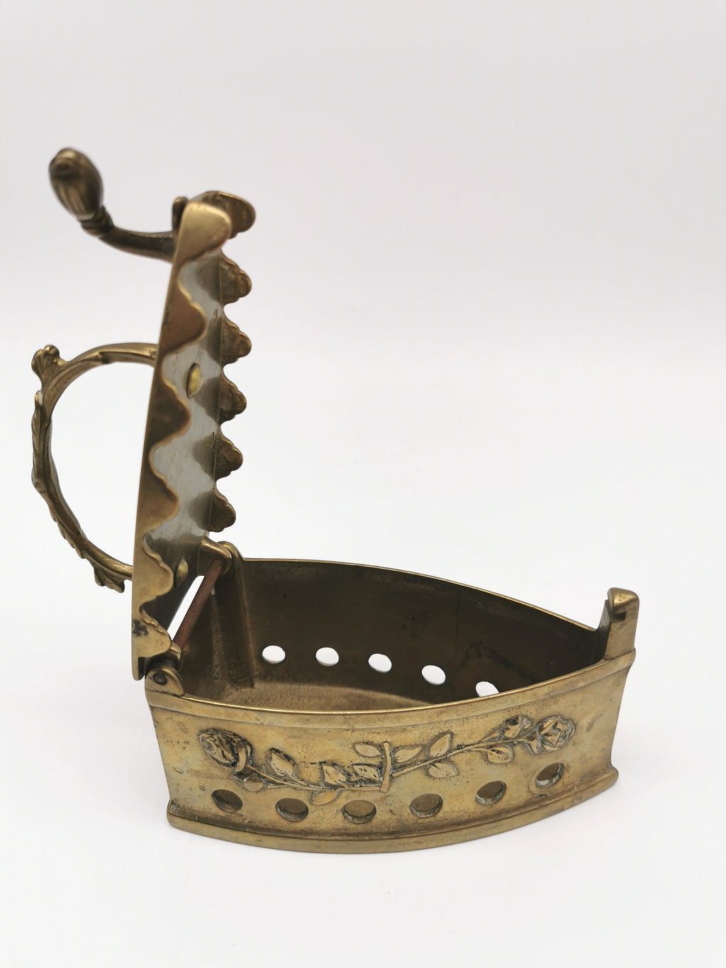 Vintage Ornate Brass Charcoal Iron - Rose & Star Relief