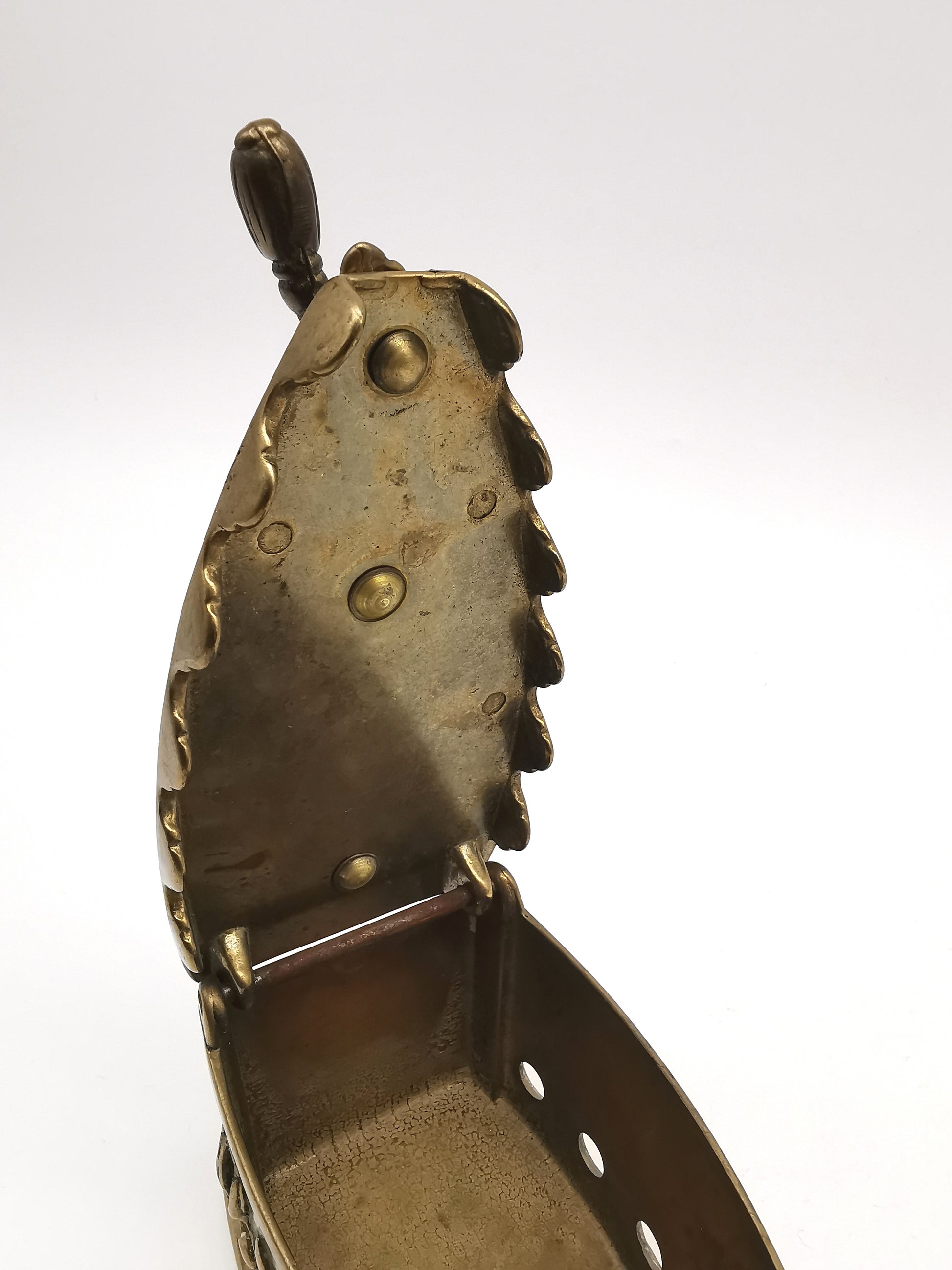 Vintage Ornate Brass Charcoal Iron - Rose & Star Relief