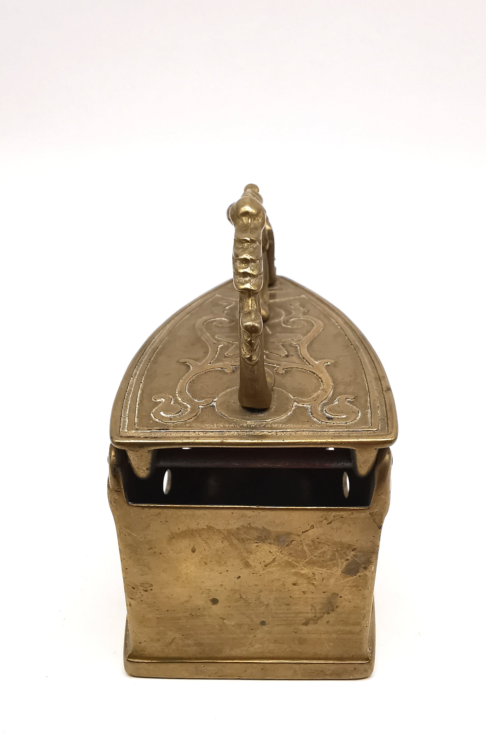 Vintage Ornate Brass Charcoal Iron - Rose & Star Relief