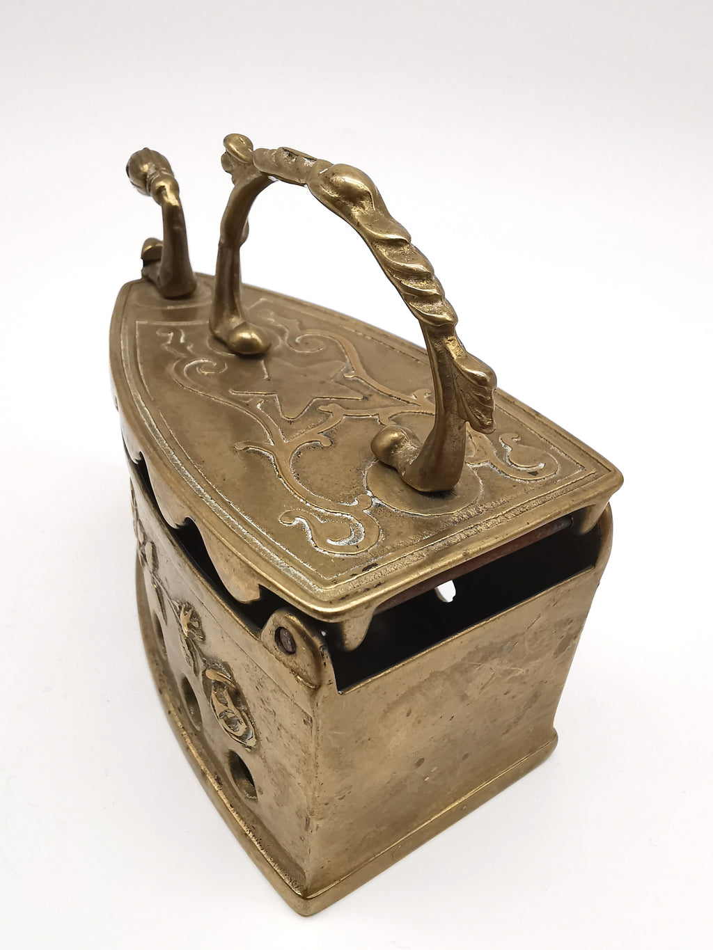 Vintage Ornate Brass Charcoal Iron - Rose & Star Relief
