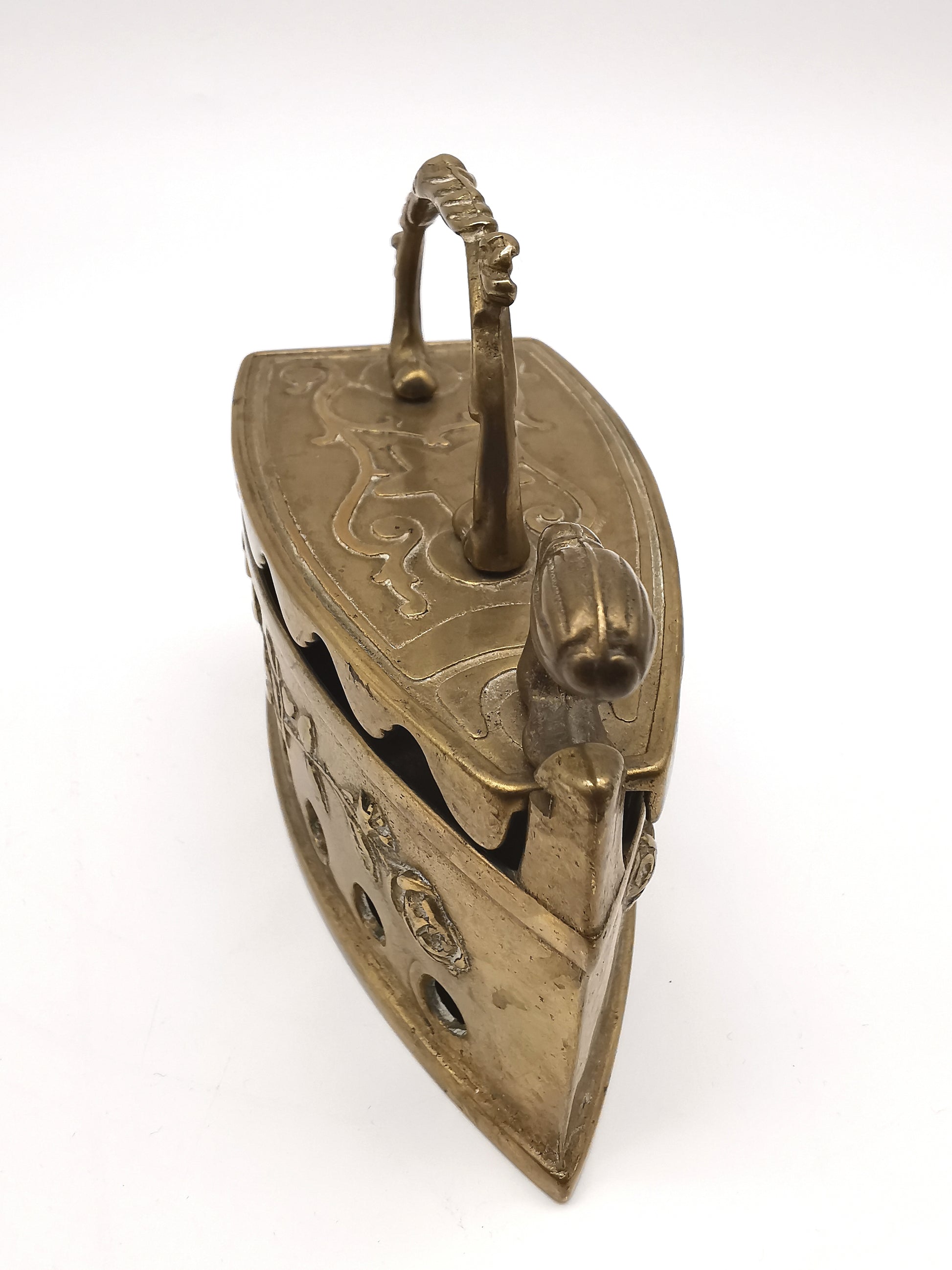 Vintage Ornate Brass Charcoal Iron - Rose & Star Relief